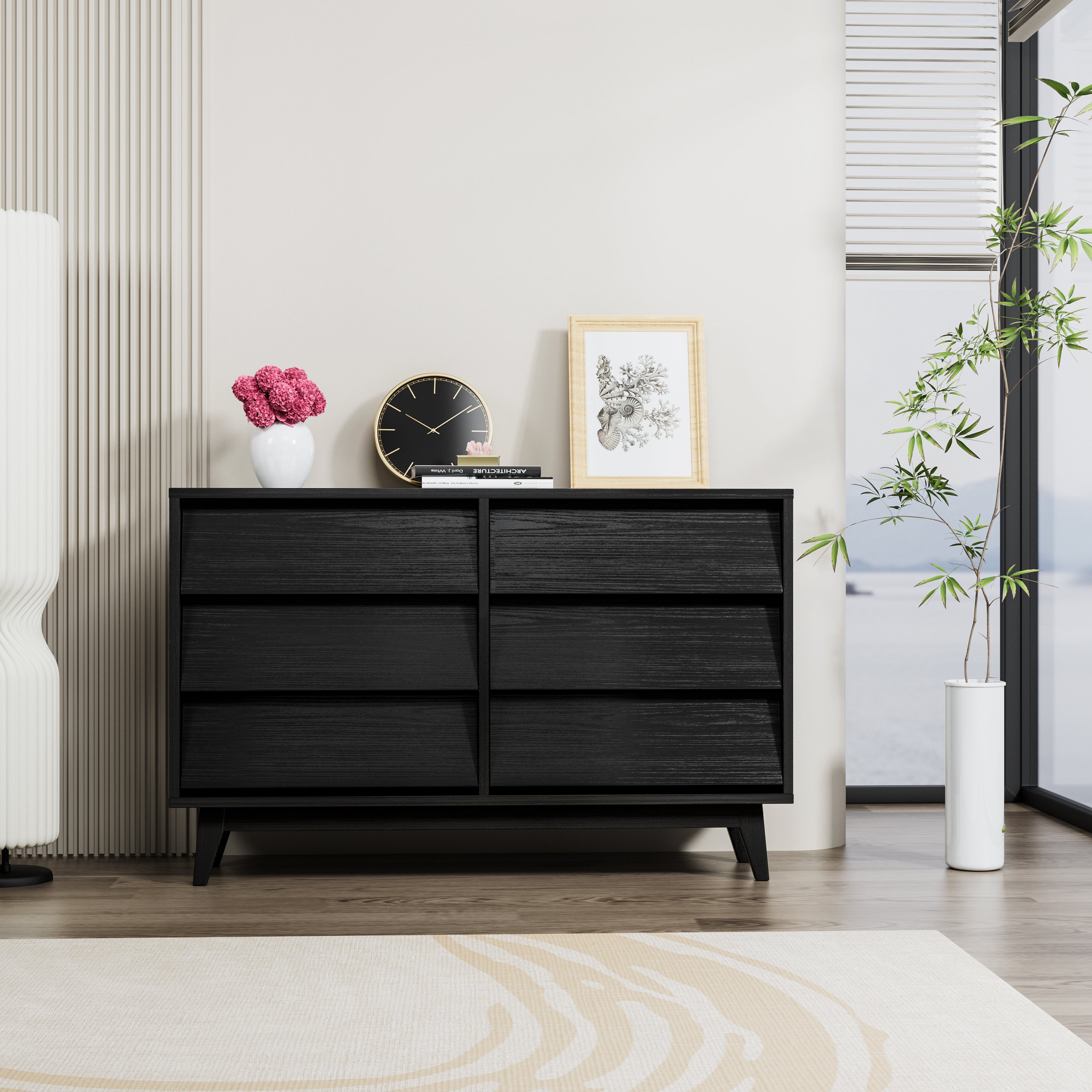 6 Drawer Vintage Bevel Dresser (Black)