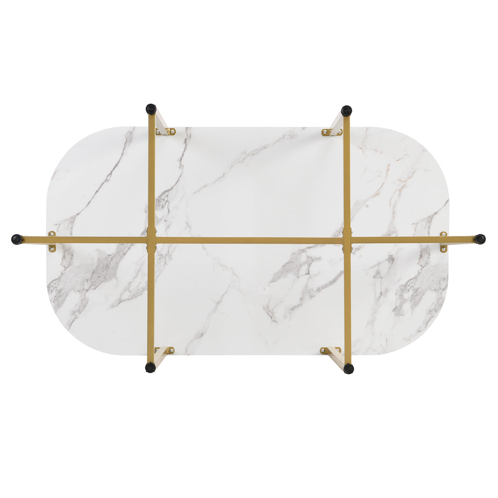 Modern 7-Piece Dining Table Set with Faux Marble (White/Gold)