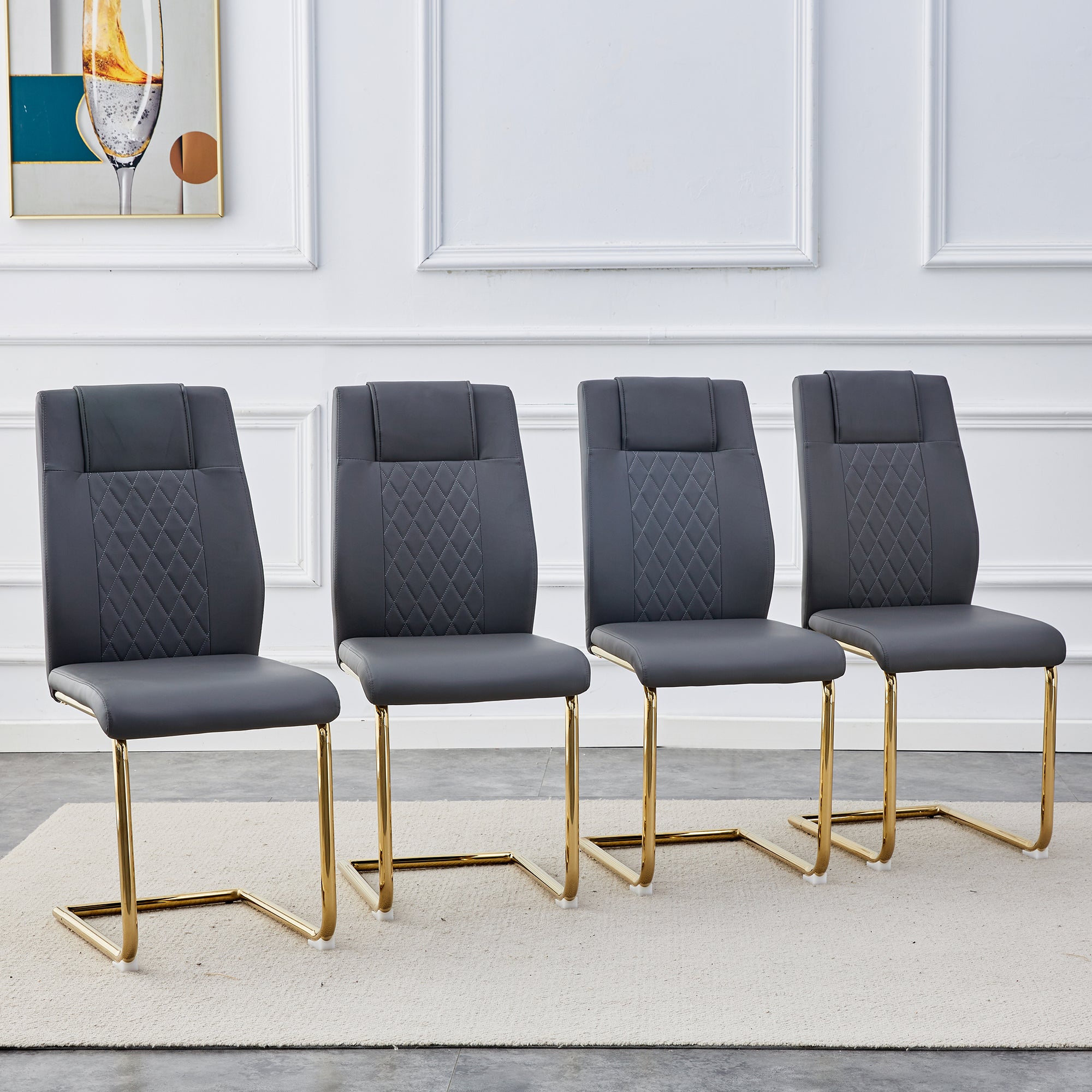 Set of 6 Chic Faux Leather Cushioned Chairs w/ Metal Legs (Gray)
