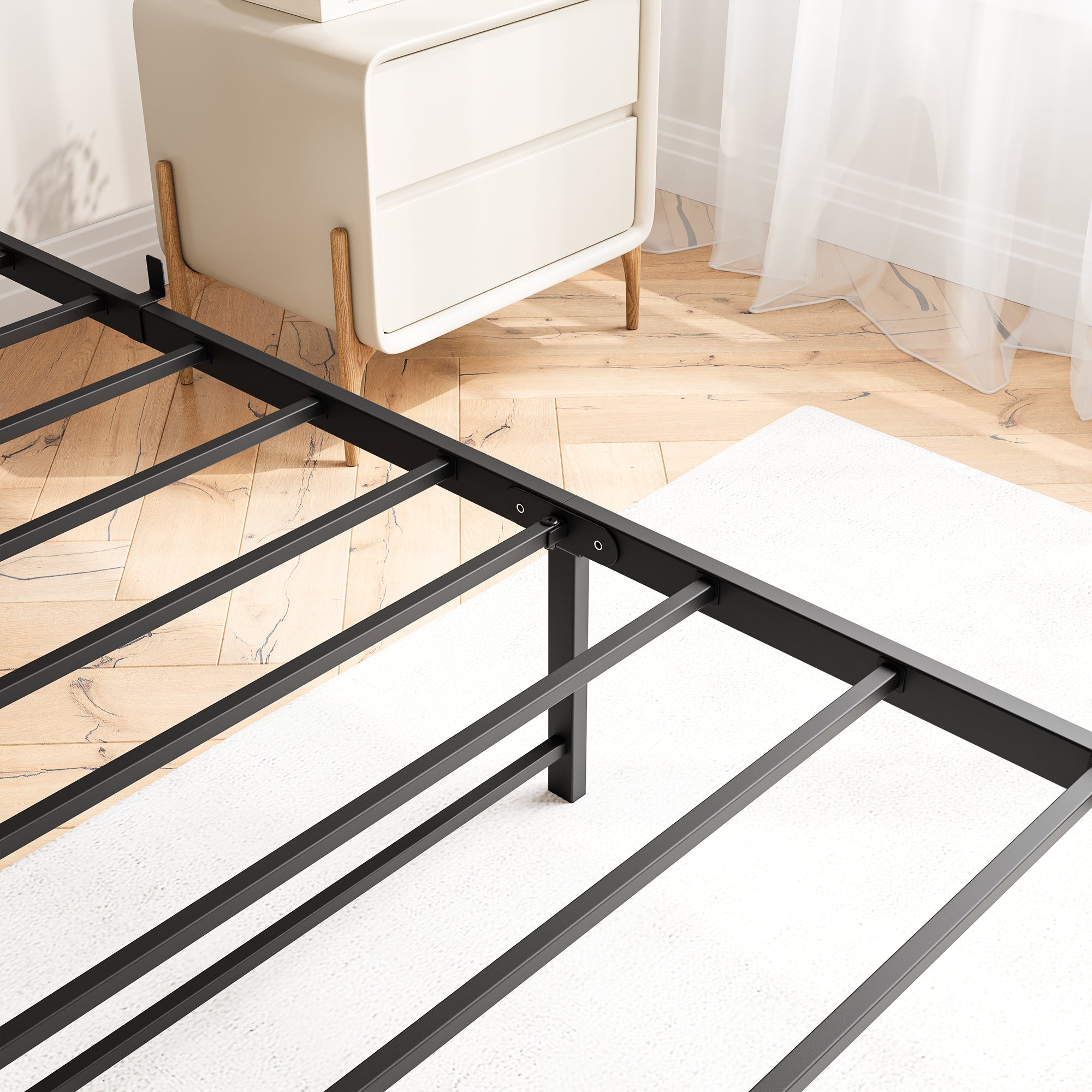 Wooden Queen Bed Frame w/ Storage Headboard (Black)