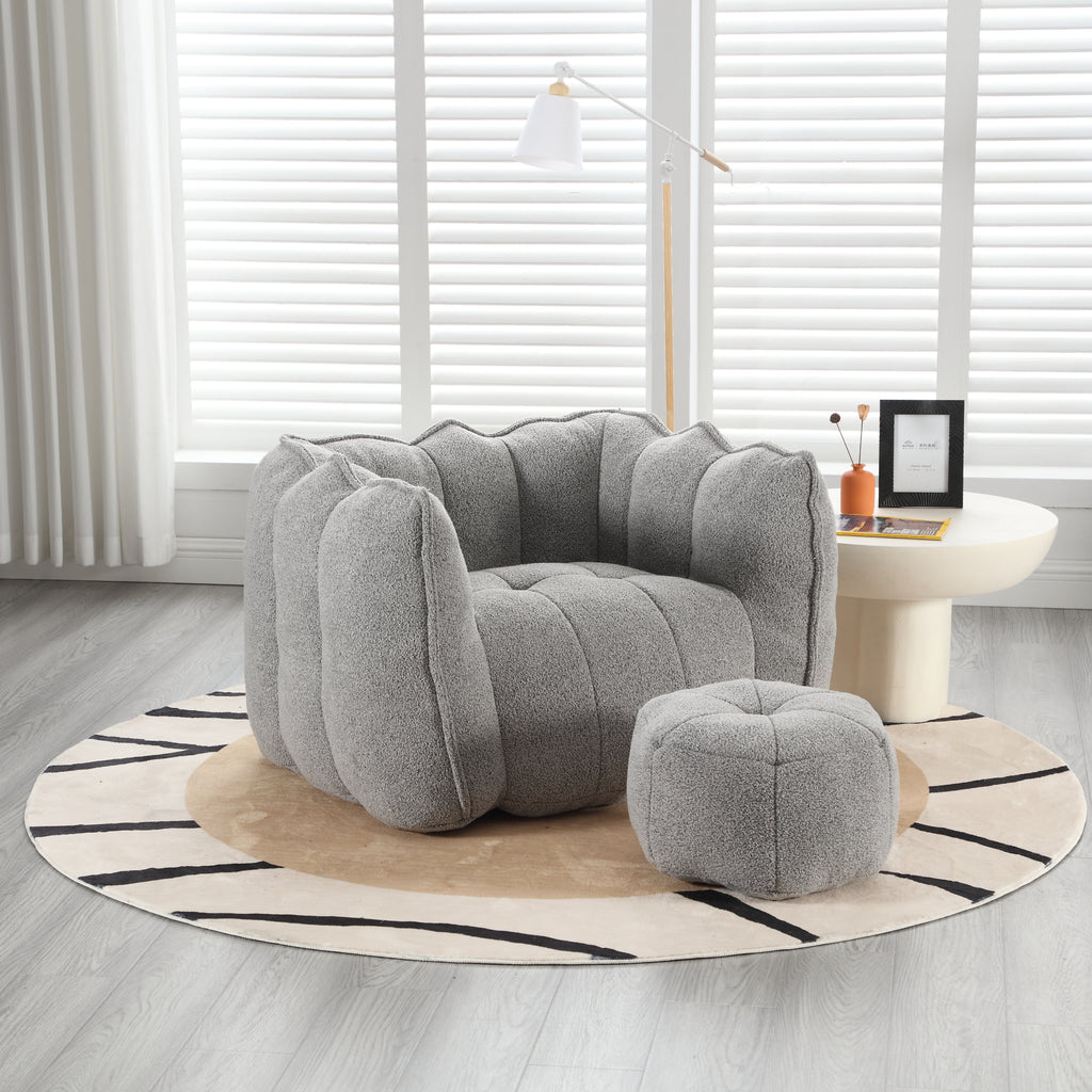 Plush Foam Lounger w/ Ottoman (Gray)