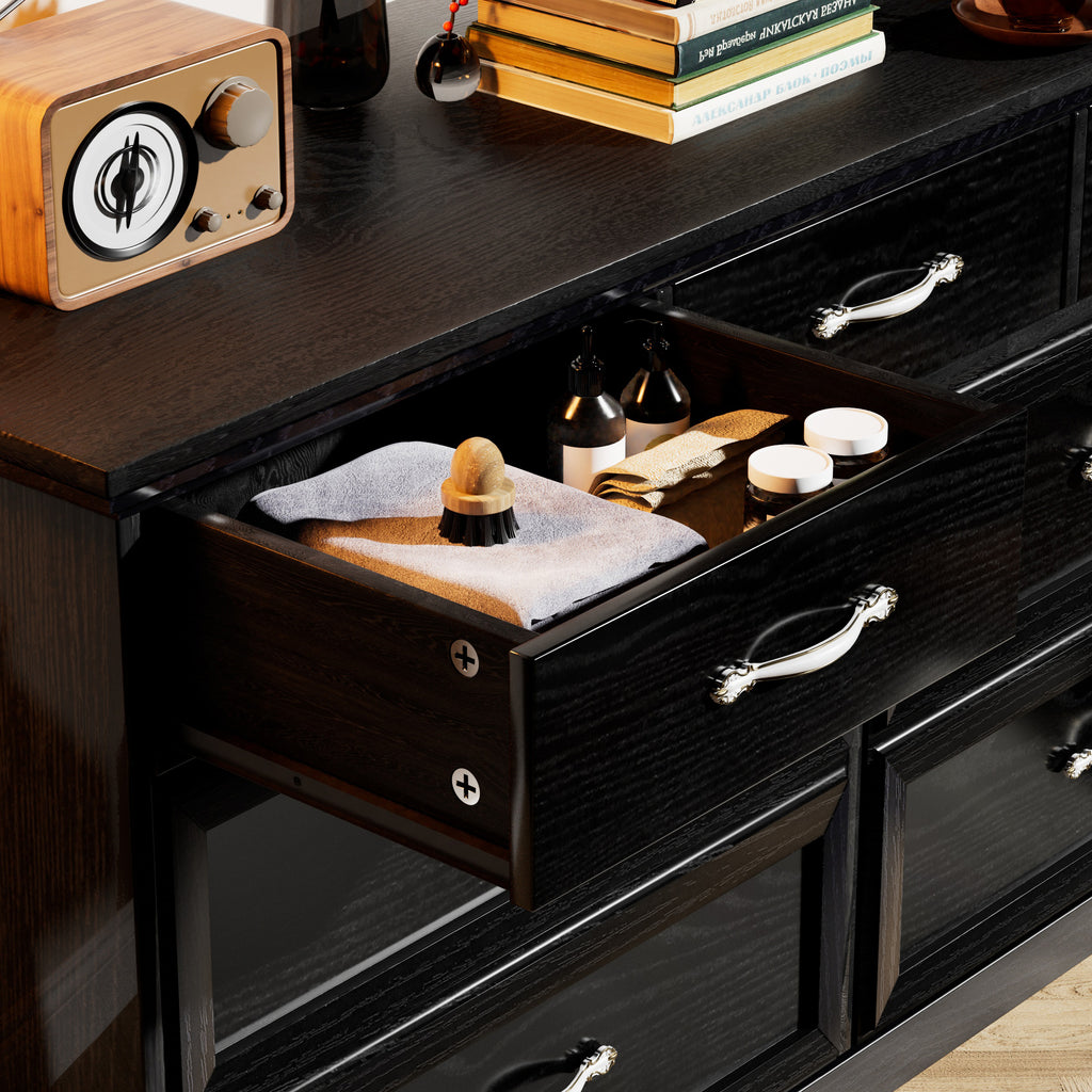 Modern 7 Drawers Dresser w/ Chest (Black)