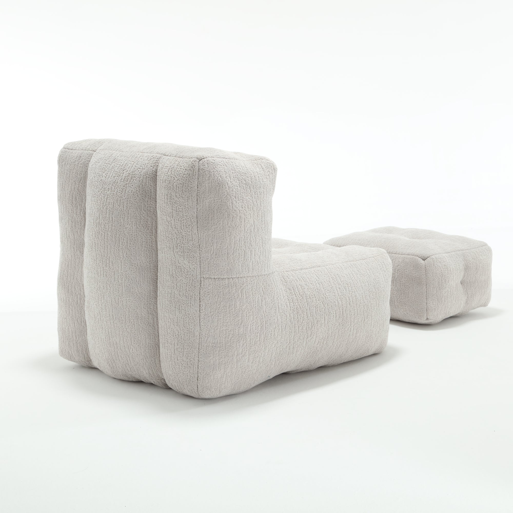 Fluffy Bean Bag Chair & Footstool w/ Memory Foam (Gray)