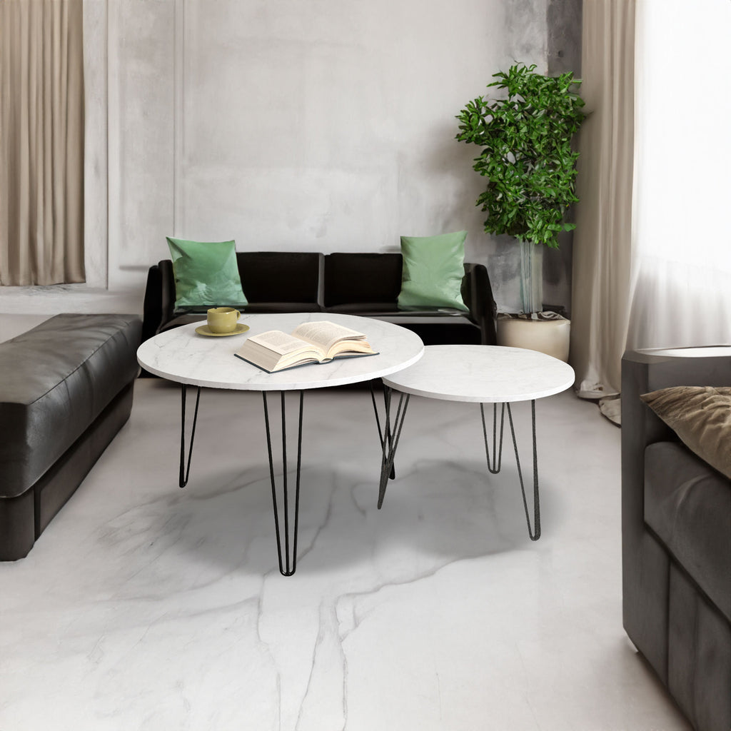 2 Set Round Nesting Coffee Table (White)