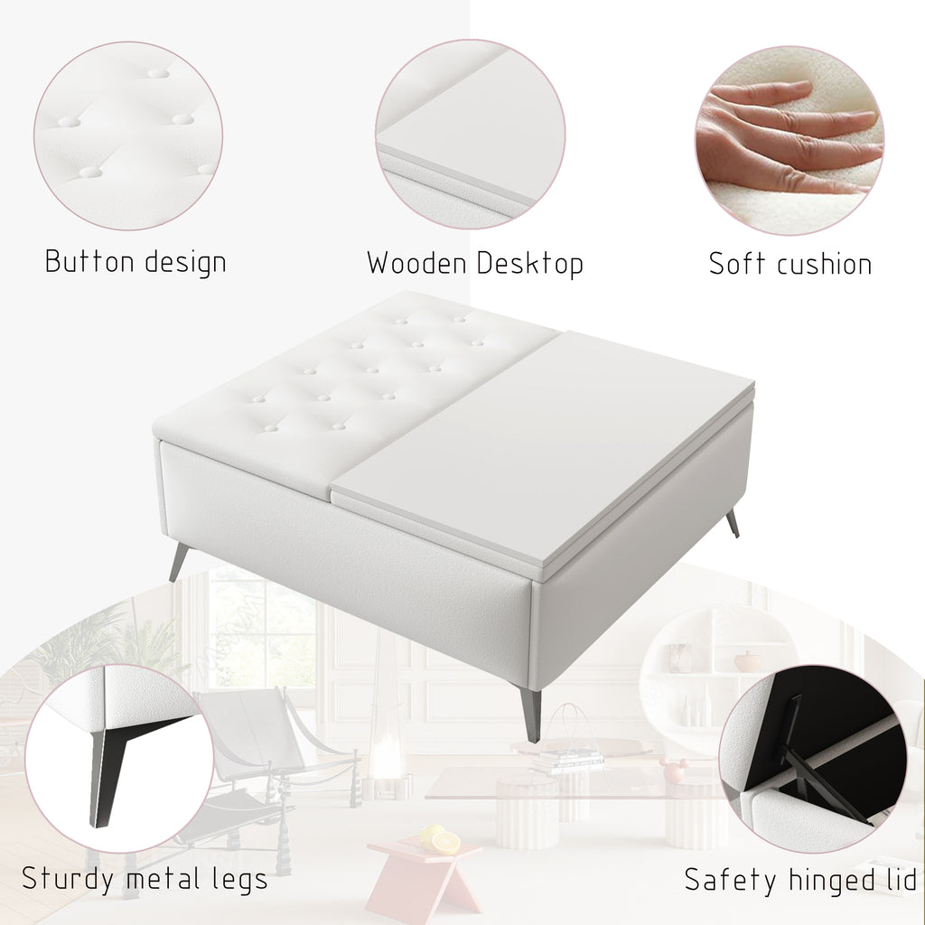 35 inch Square Storage Bench/Coffee Table (White)