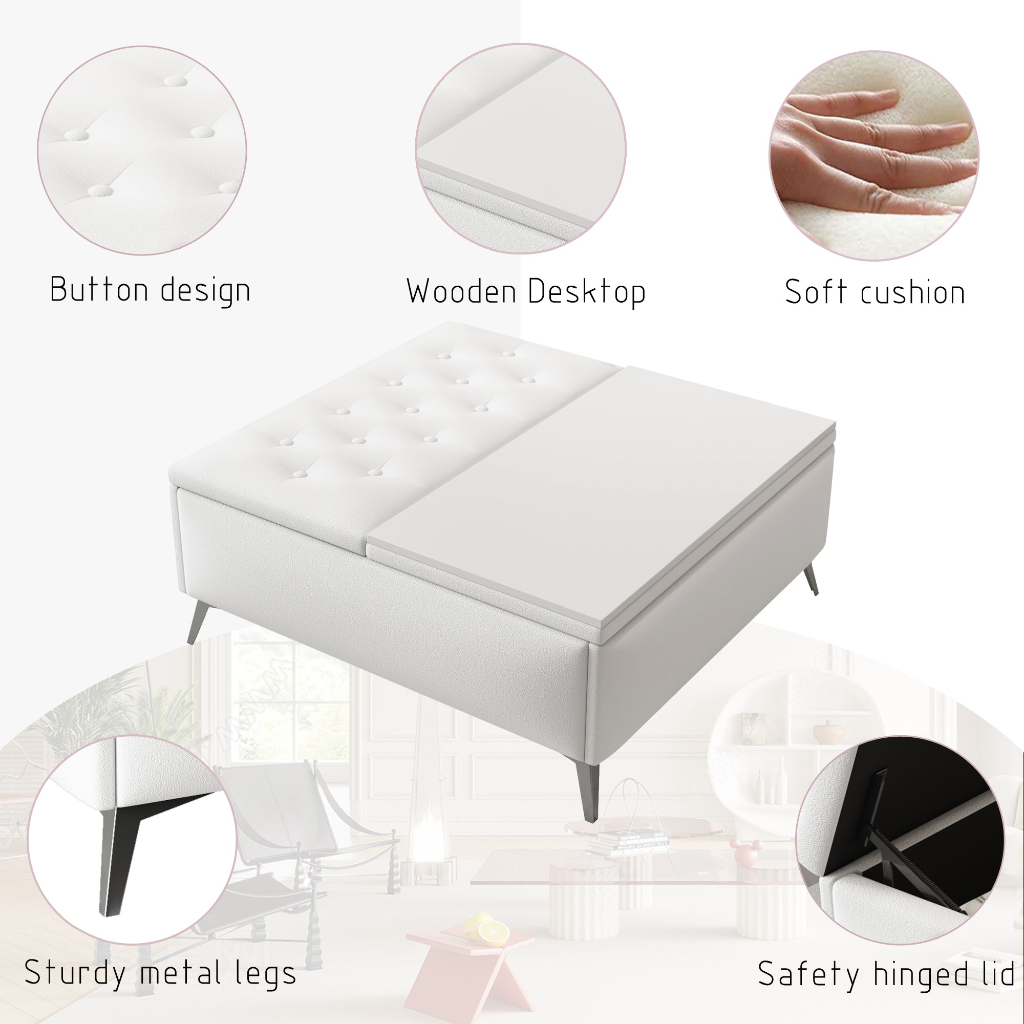 35 inch Square Storage Bench/Coffee Table (White)