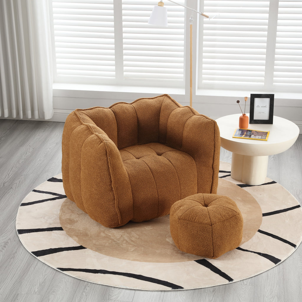 Plush Foam Lounger w/ Ottoman (Khaki)