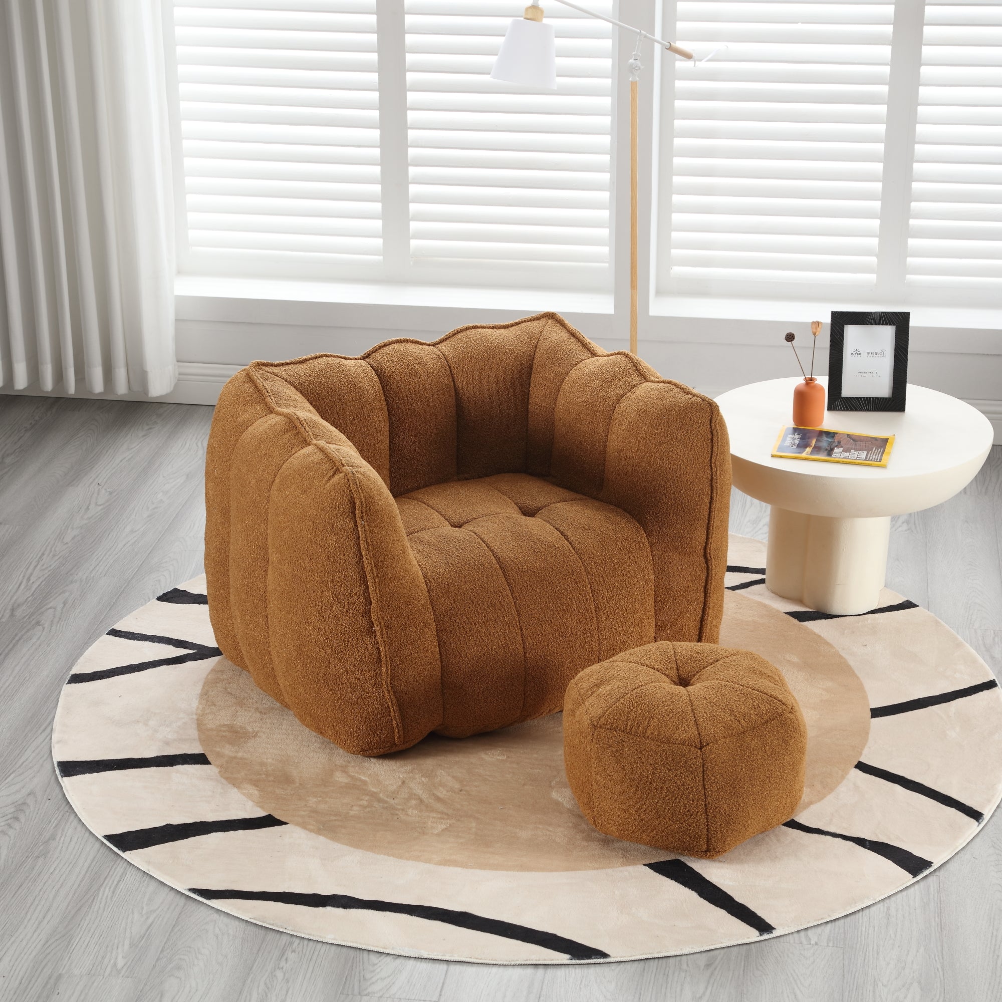 Plush Foam Lounger w/ Ottoman (Khaki)