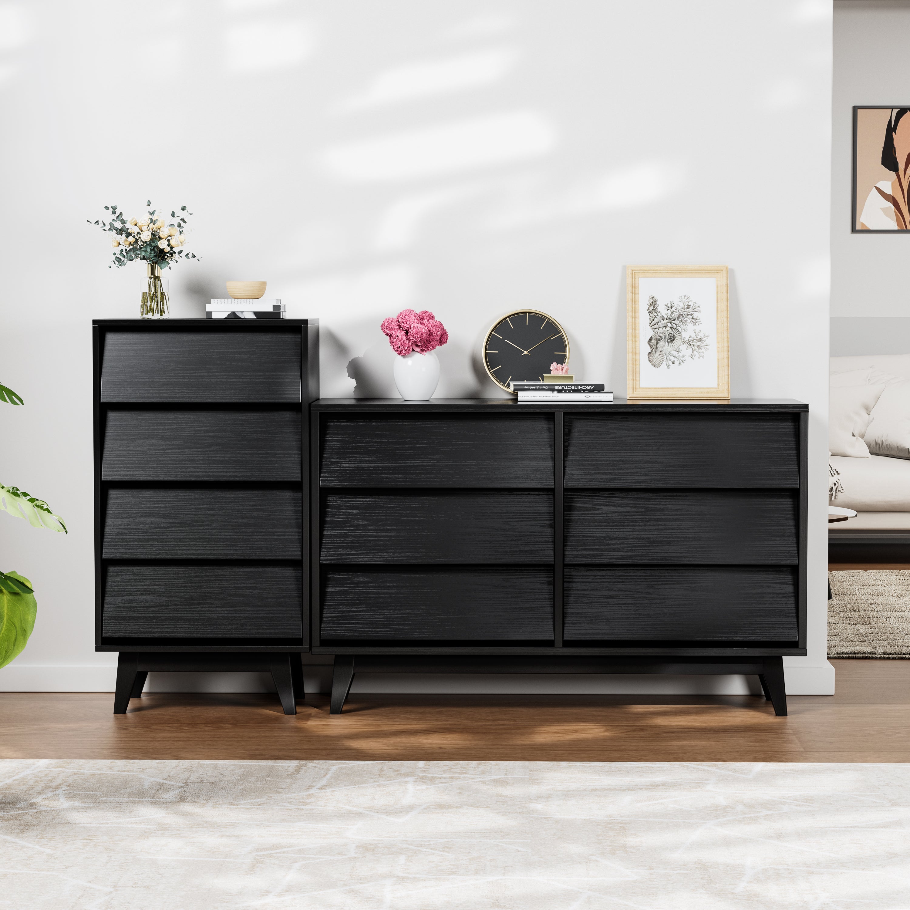 4 Drawer Vintage Bevel Dresser (Black)
