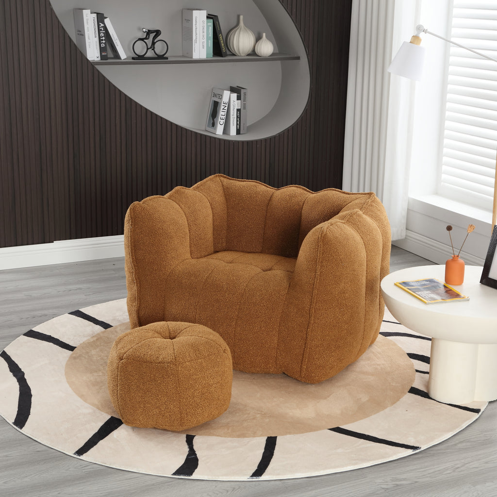 Plush Foam Lounger w/ Ottoman (Khaki)