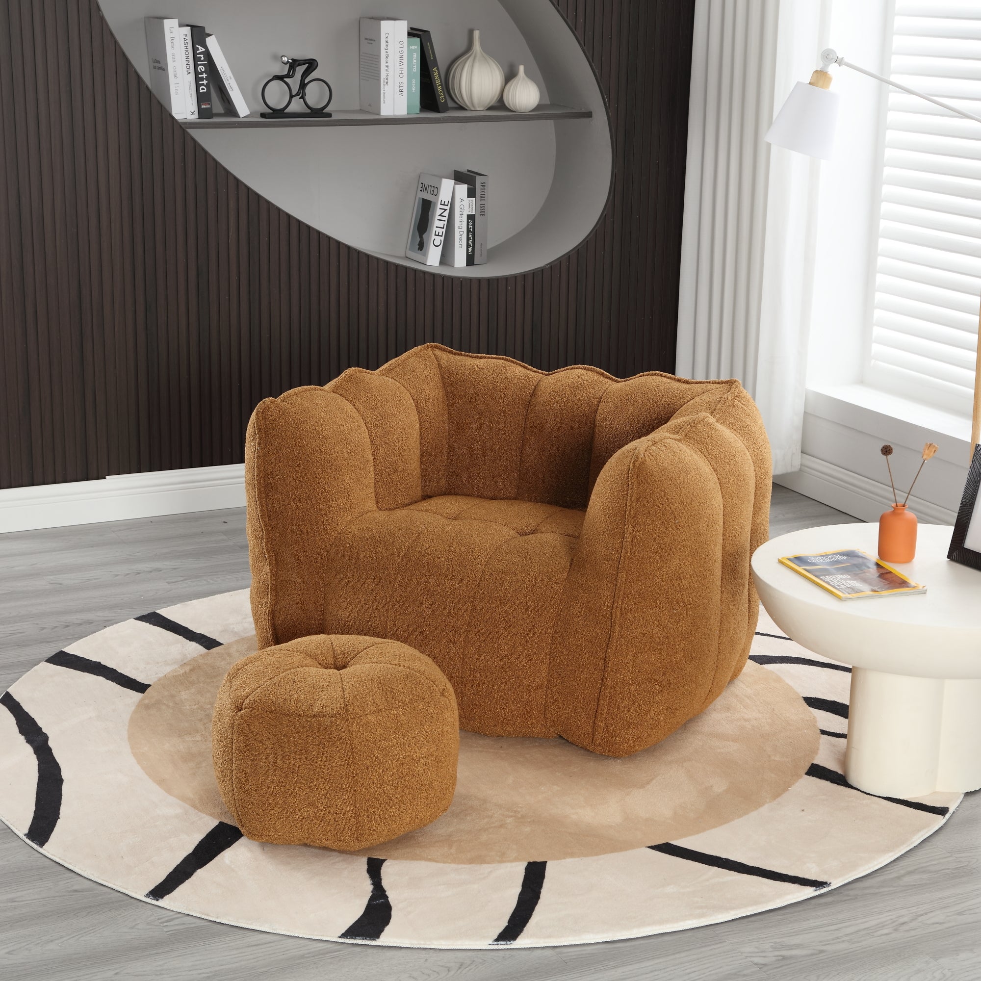 Plush Foam Lounger w/ Ottoman (Khaki)