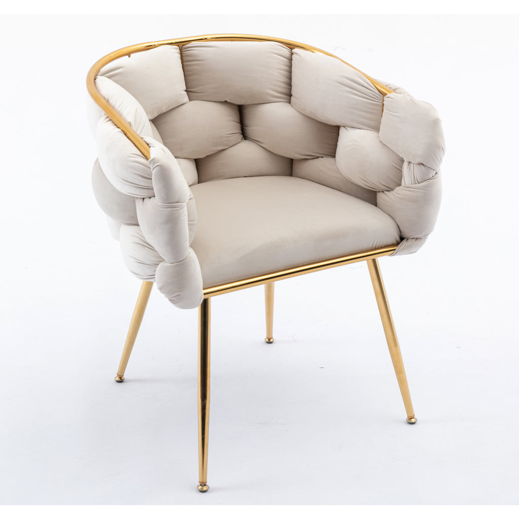 Luxury velvet single sofa bedroom chair (Beige)