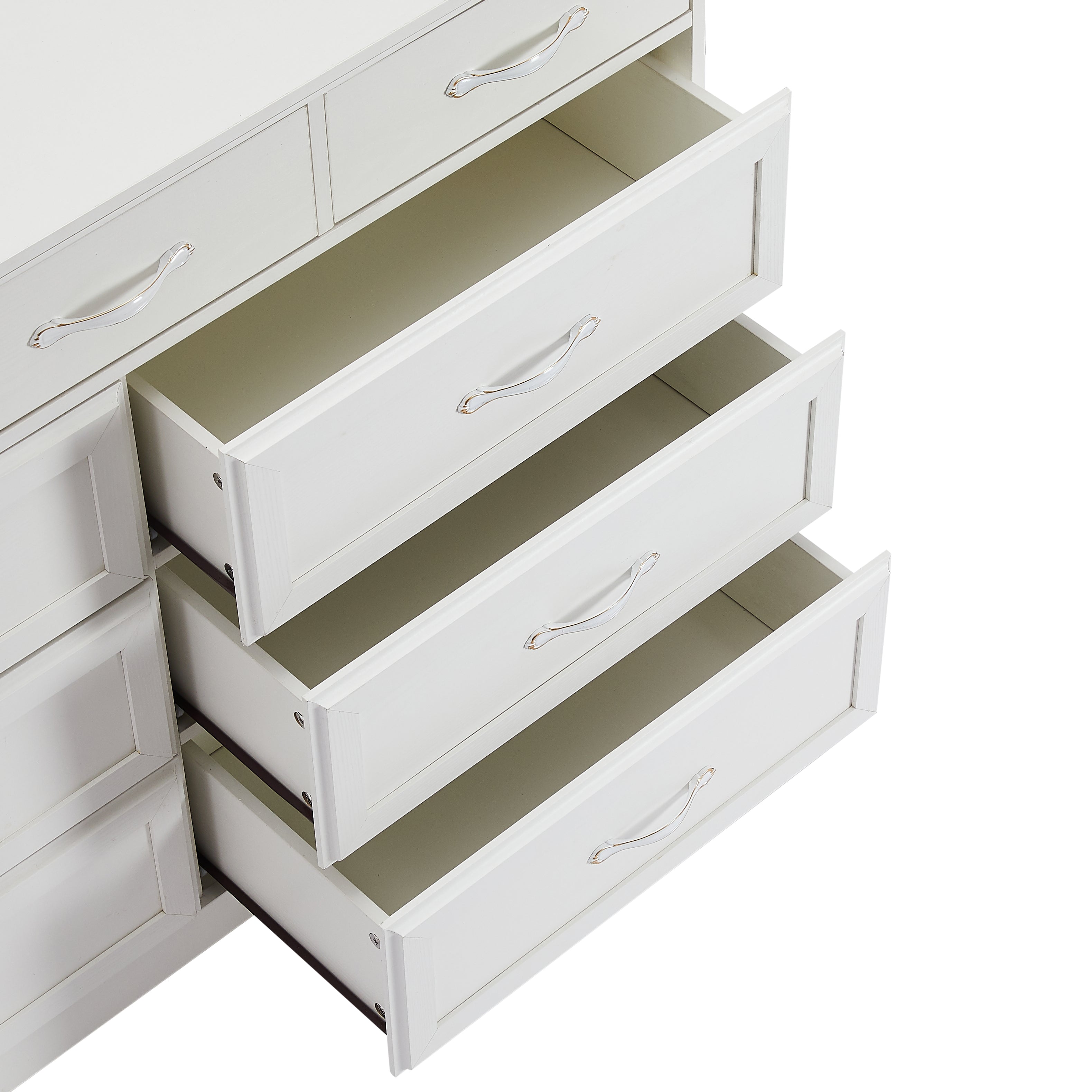 9 Drawer Dresser w/ Antique Handles (White)