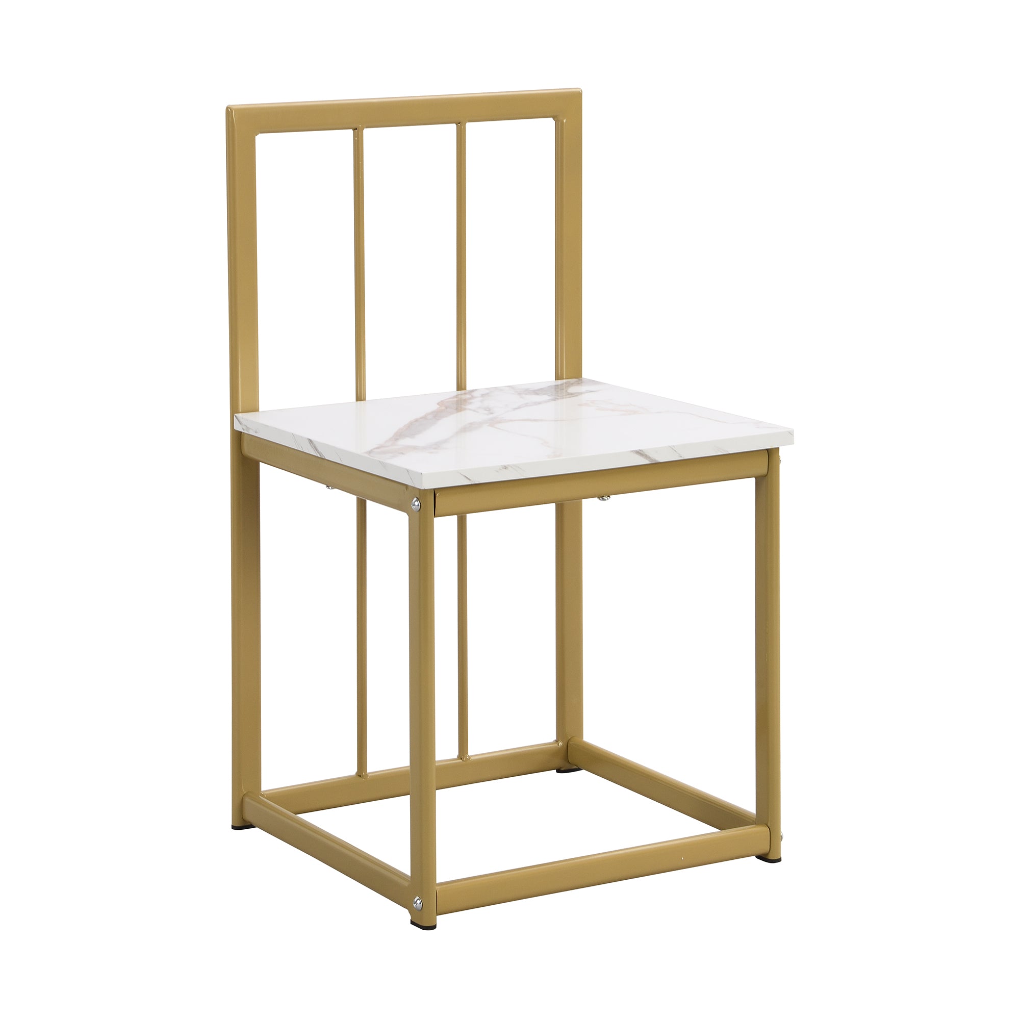 Modern 7-Piece Dining Table Set with Faux Marble (White/Gold)