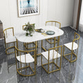 Modern 7-Piece Dining Table Set with Faux Marble (White/Gold)