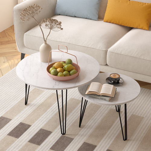 2 Set Round Nesting Coffee Table (White)