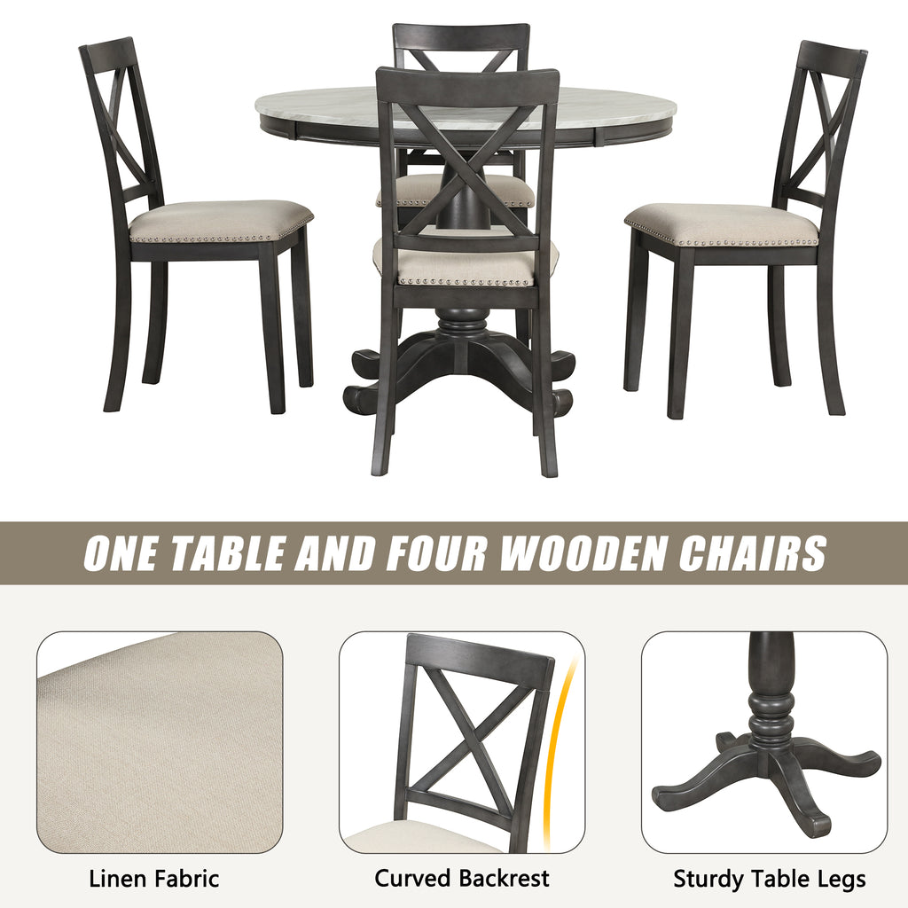 Orisfur 5 Piece Solid Wood Dining Table (Gray)