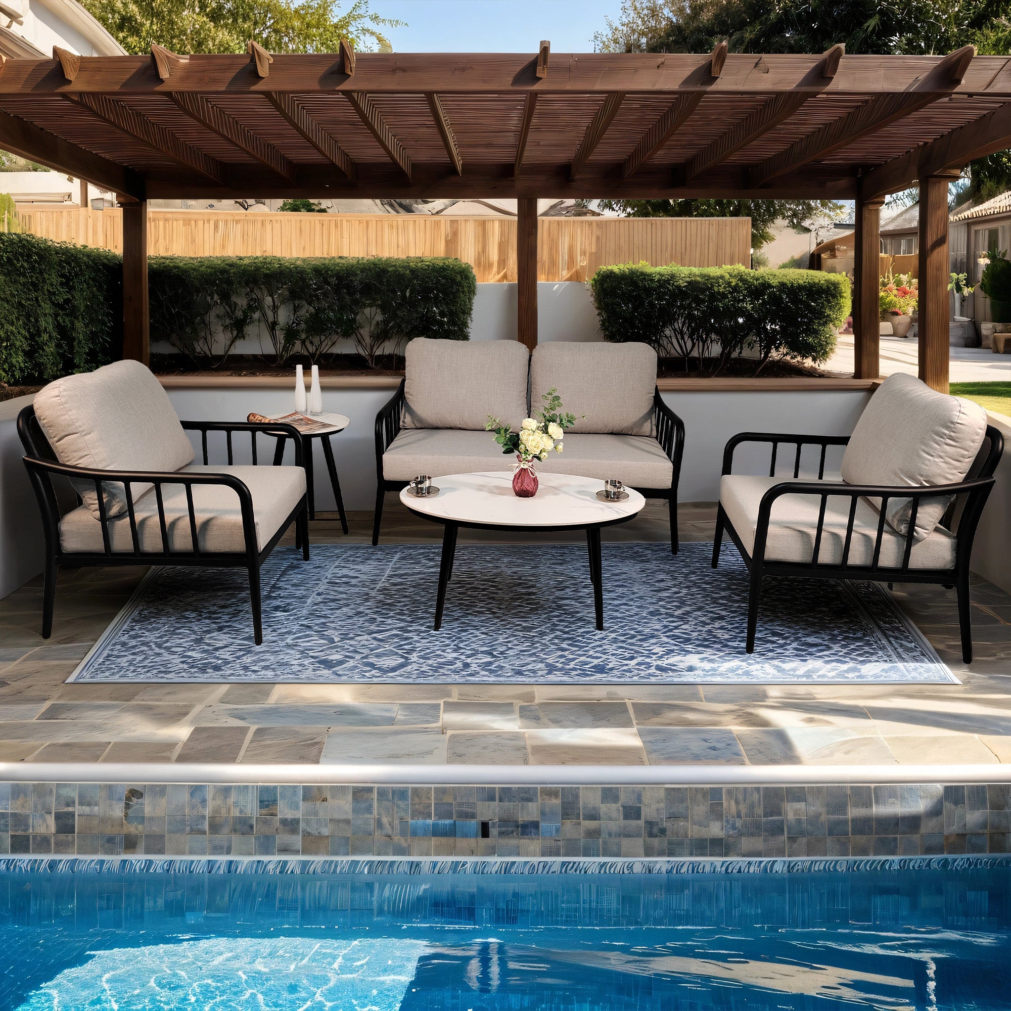 5PC Outdoor Patio Furniture - Modern Chat Sofa Set