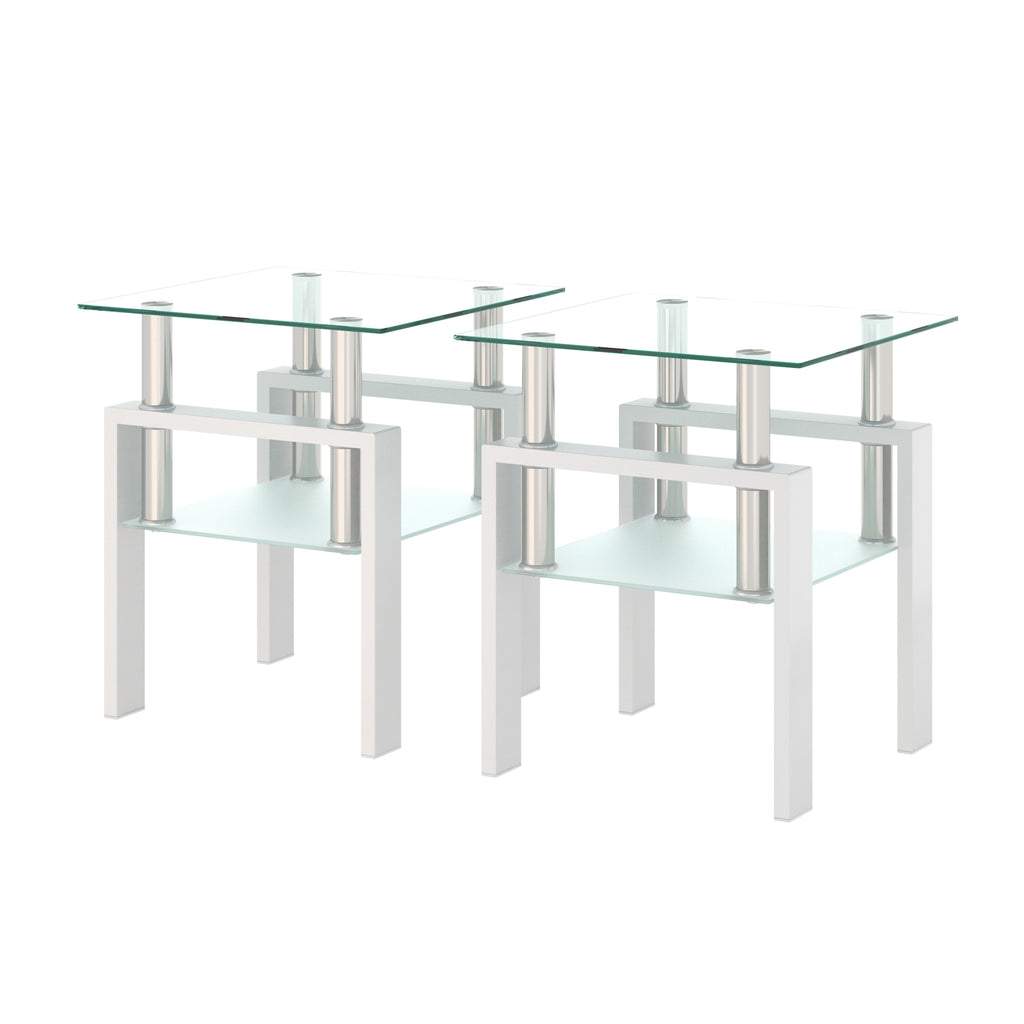 Set of 2, Modern Tempered Glass Coffee Table (White)