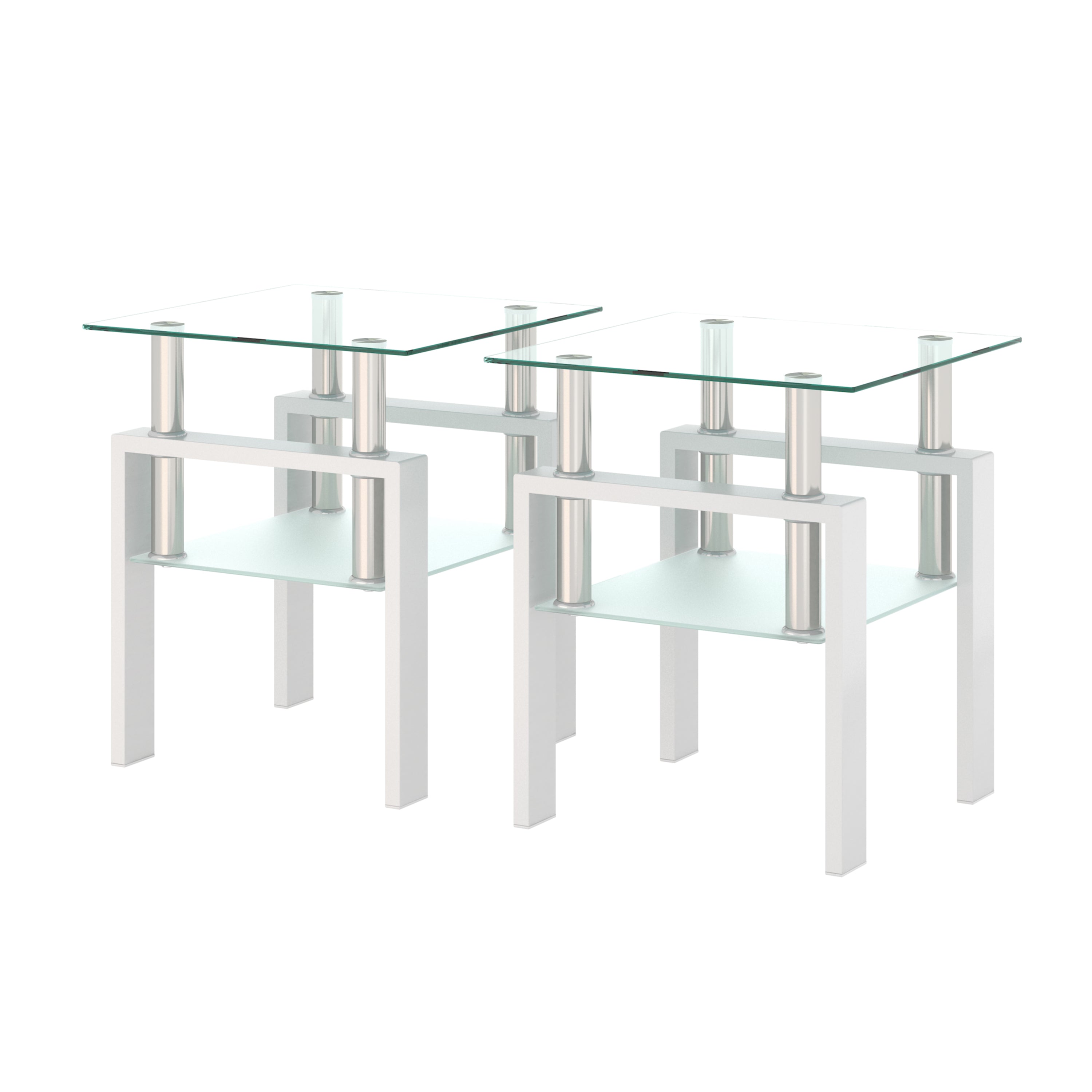 Set of 2, Modern Tempered Glass Coffee Table (White)