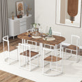 Modern 7-Piece Dining Table Set with Faux Marble (White/Cherry)