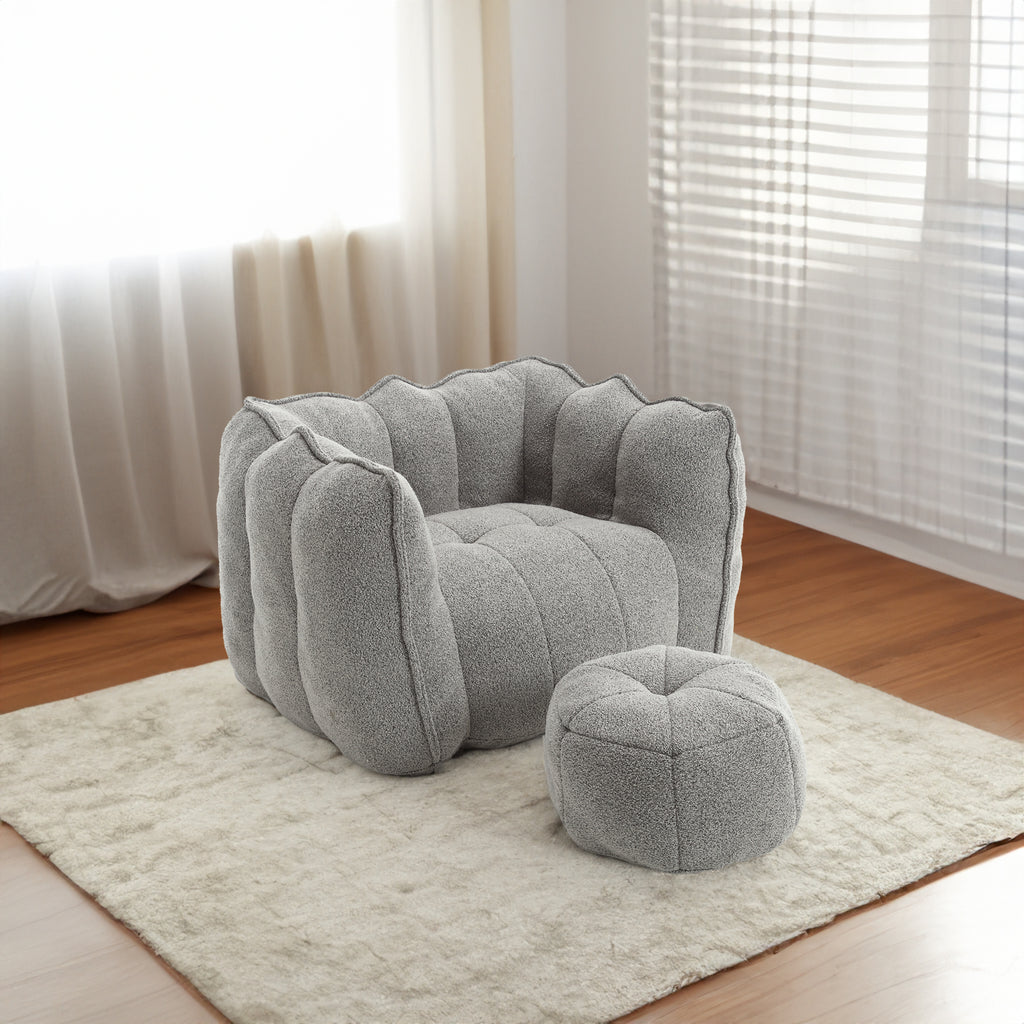Plush Foam Lounger w/ Ottoman (Gray)