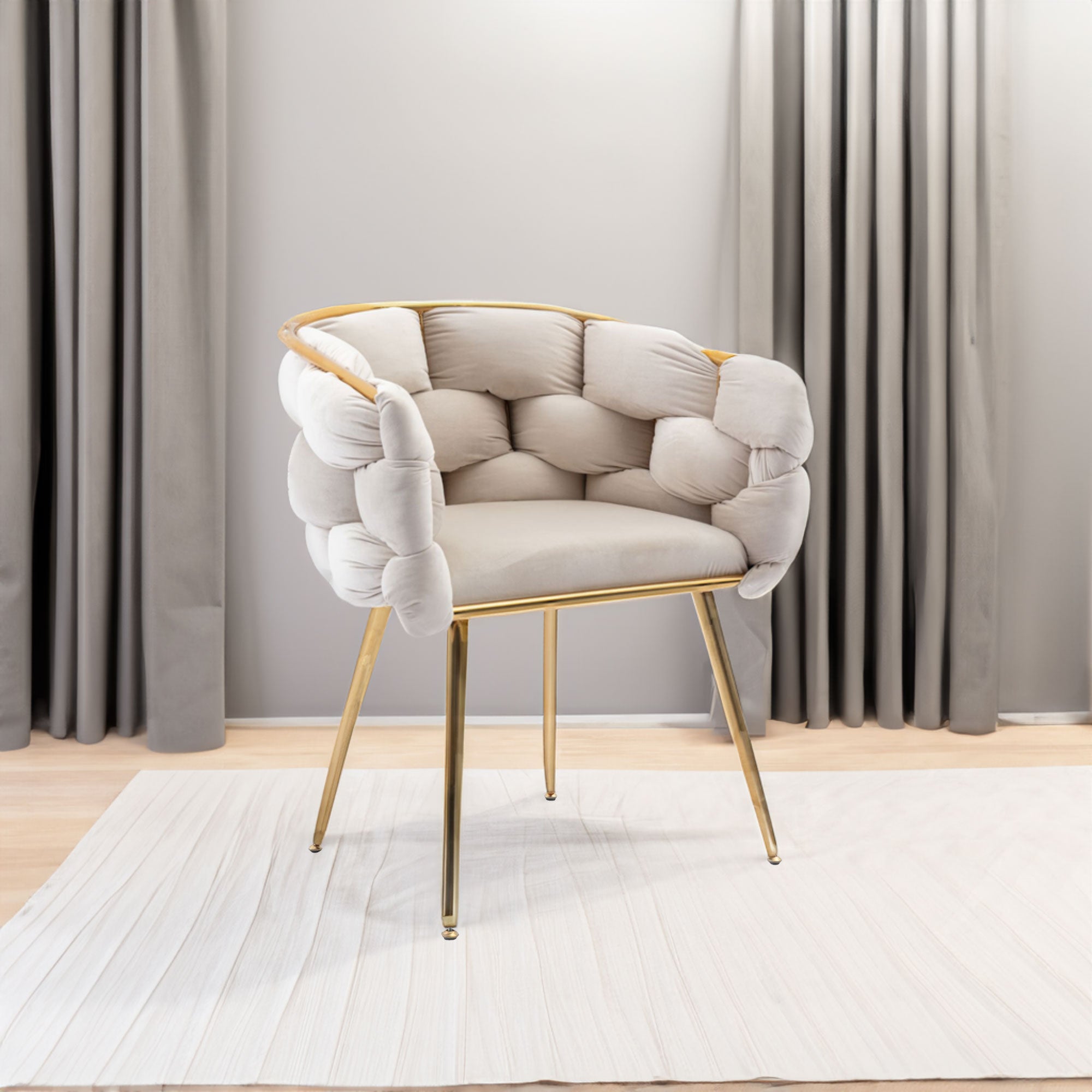 Luxury velvet single sofa bedroom chair (Beige)