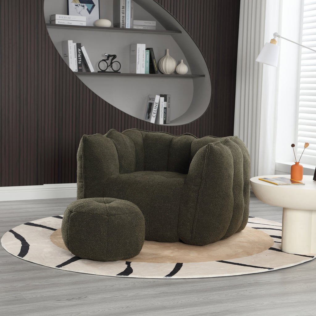 Plush Foam Lounger w/ Ottoman (Olive Green)