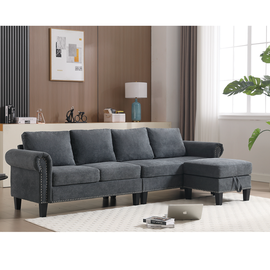 Convertible L-Sectional Sofa with Storage (Gray)