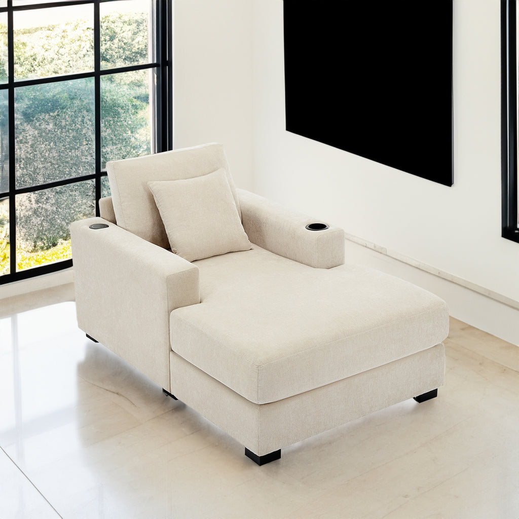 Oversized Chenille Chaise Lounger (Cream)