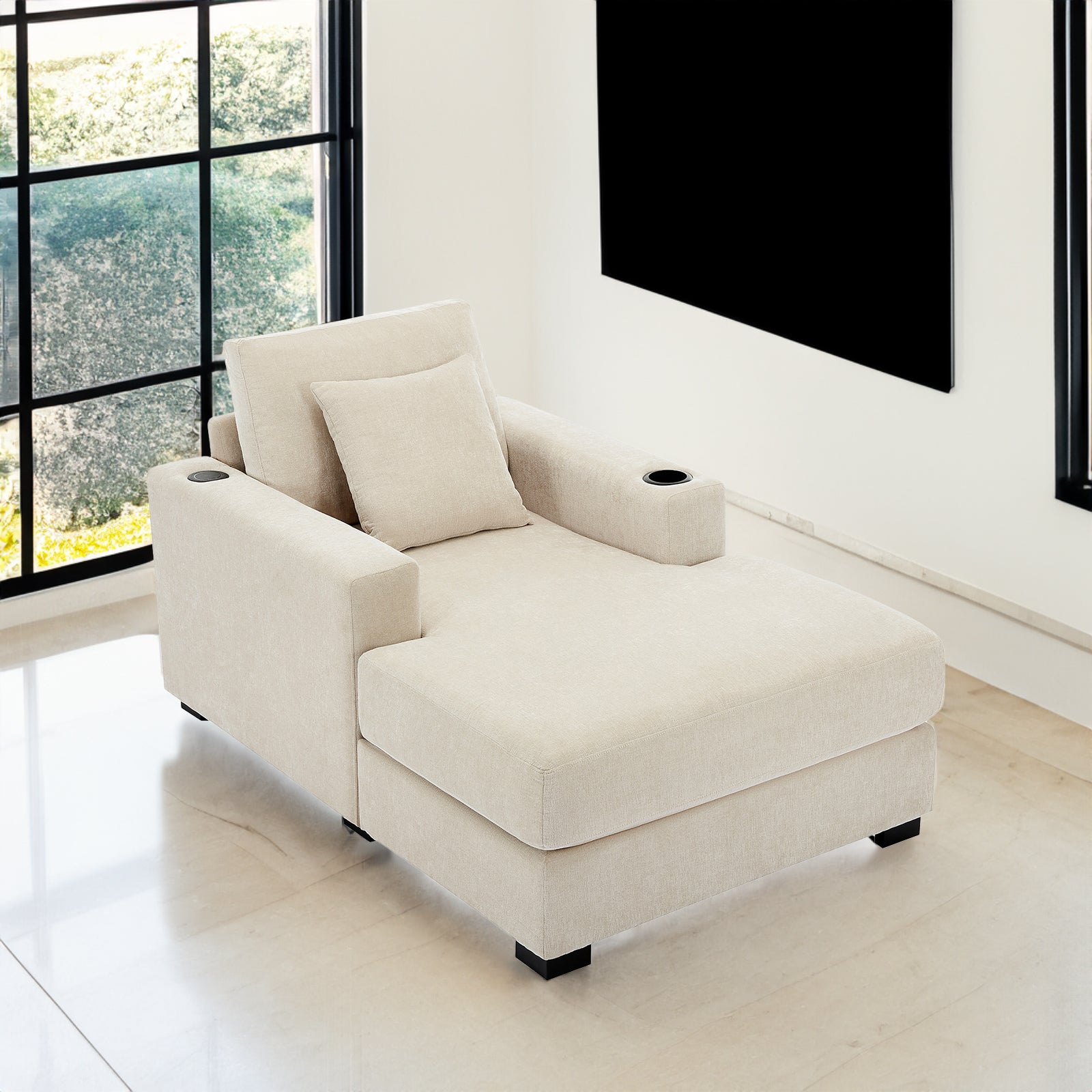 Oversized Chenille Chaise Lounger (Cream)