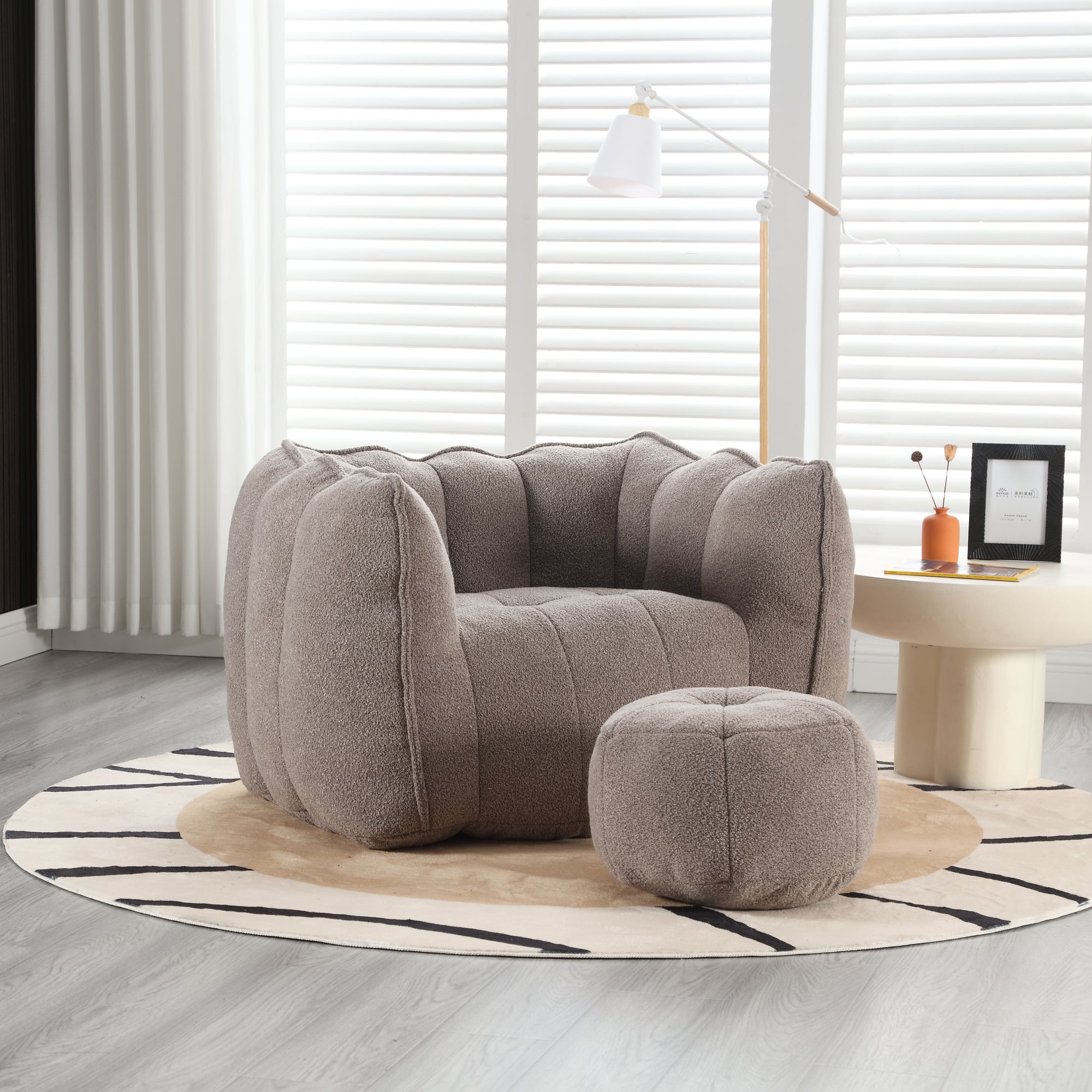 Plush Foam Lounger w/ Ottoman (Coffee)