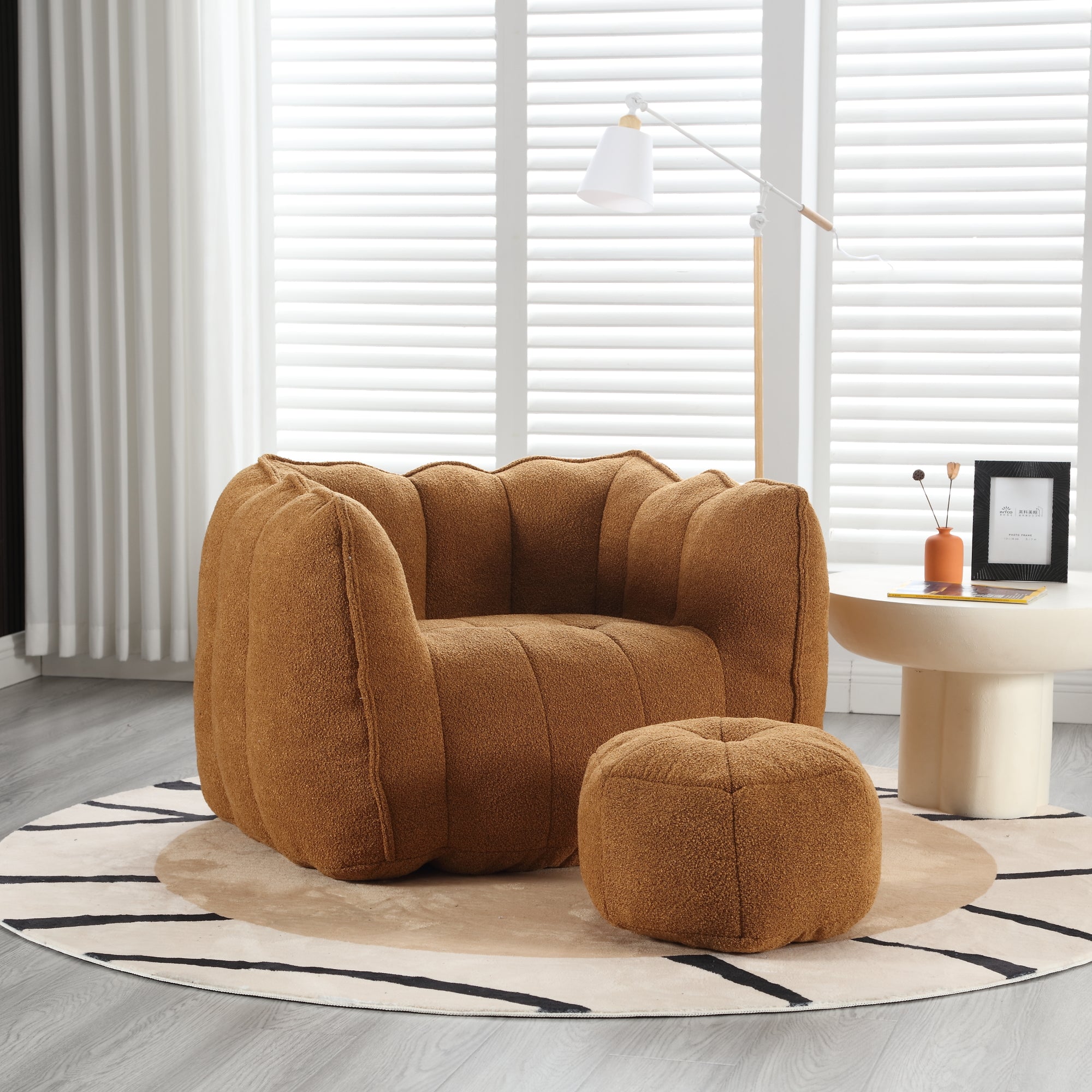 Plush Foam Lounger w/ Ottoman (Khaki)