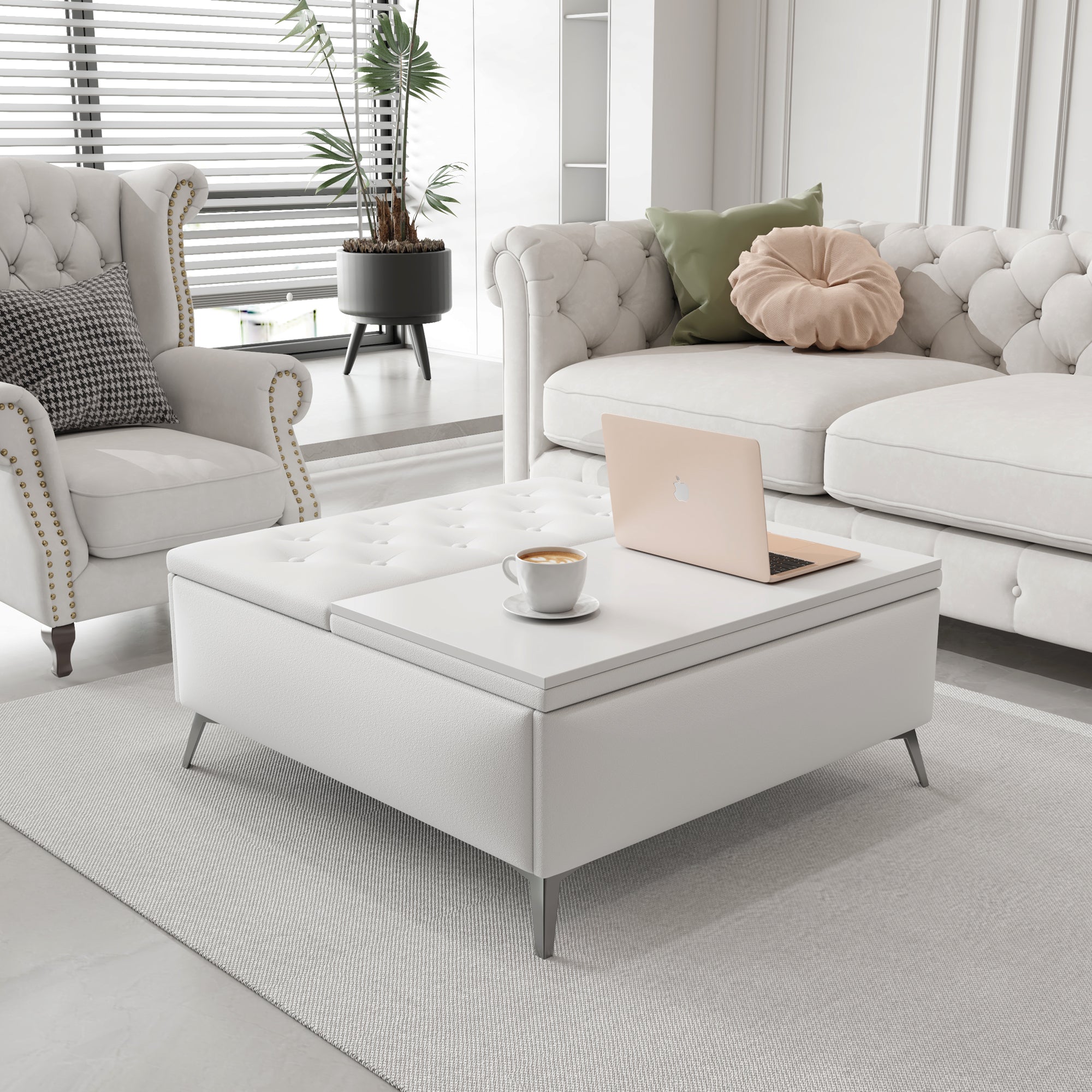 35 inch Square Storage Bench/Coffee Table (White)