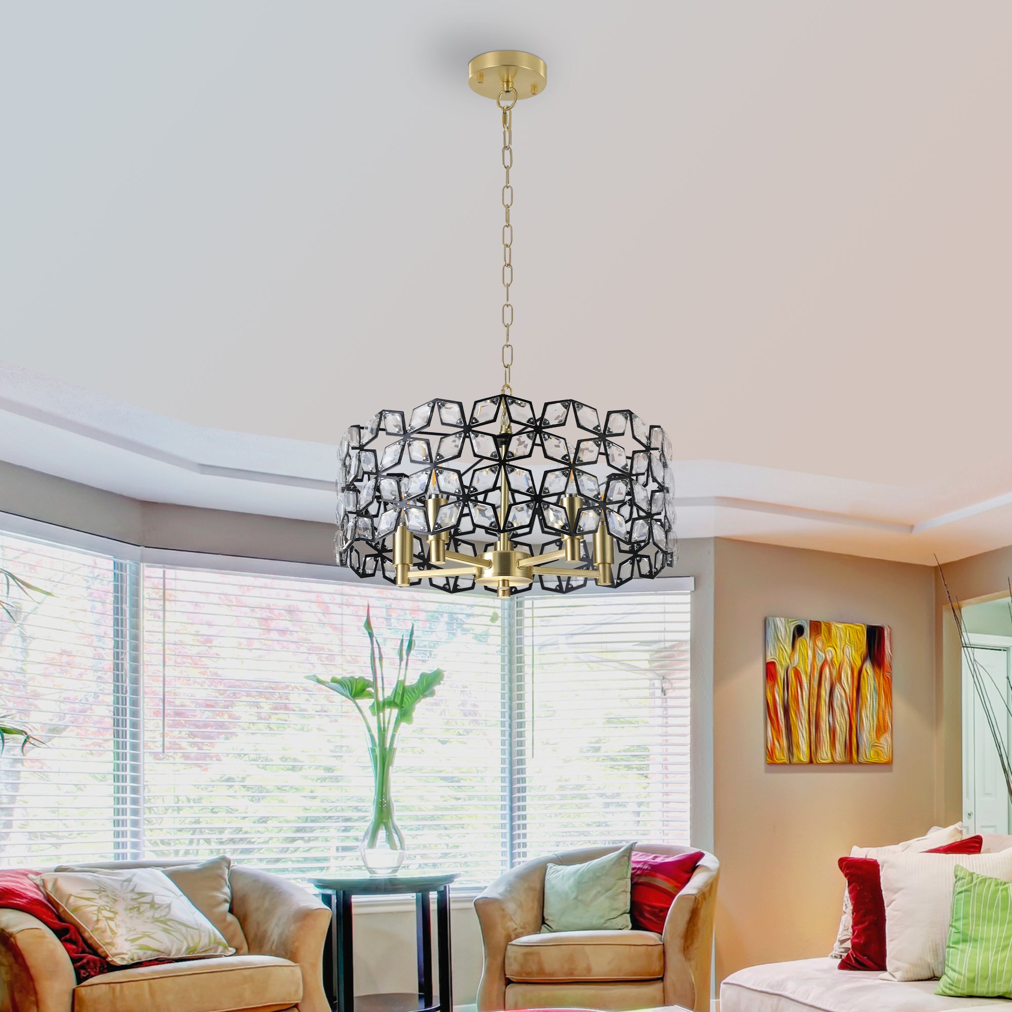 Modern Crystal Chandelier Light Fixture (Black)