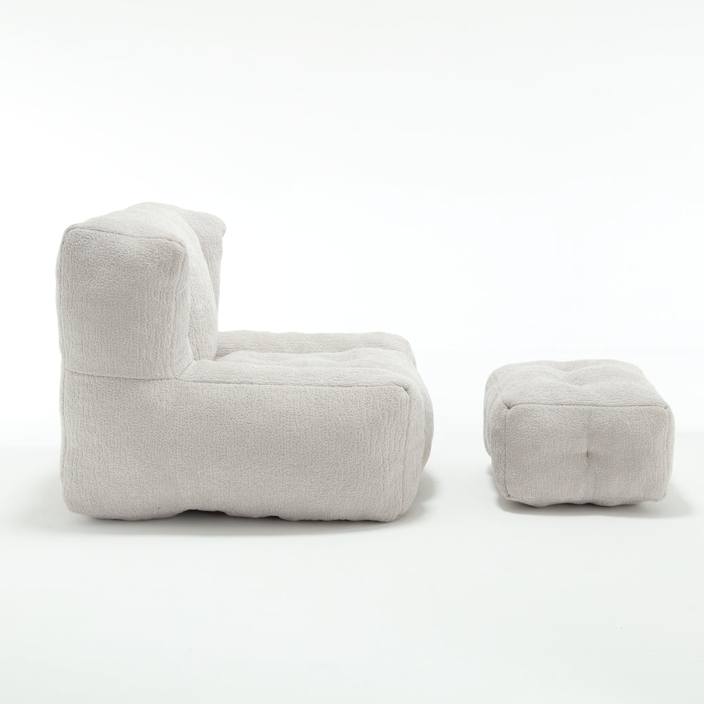 Fluffy Bean Bag Chair & Footstool w/ Memory Foam (Gray)