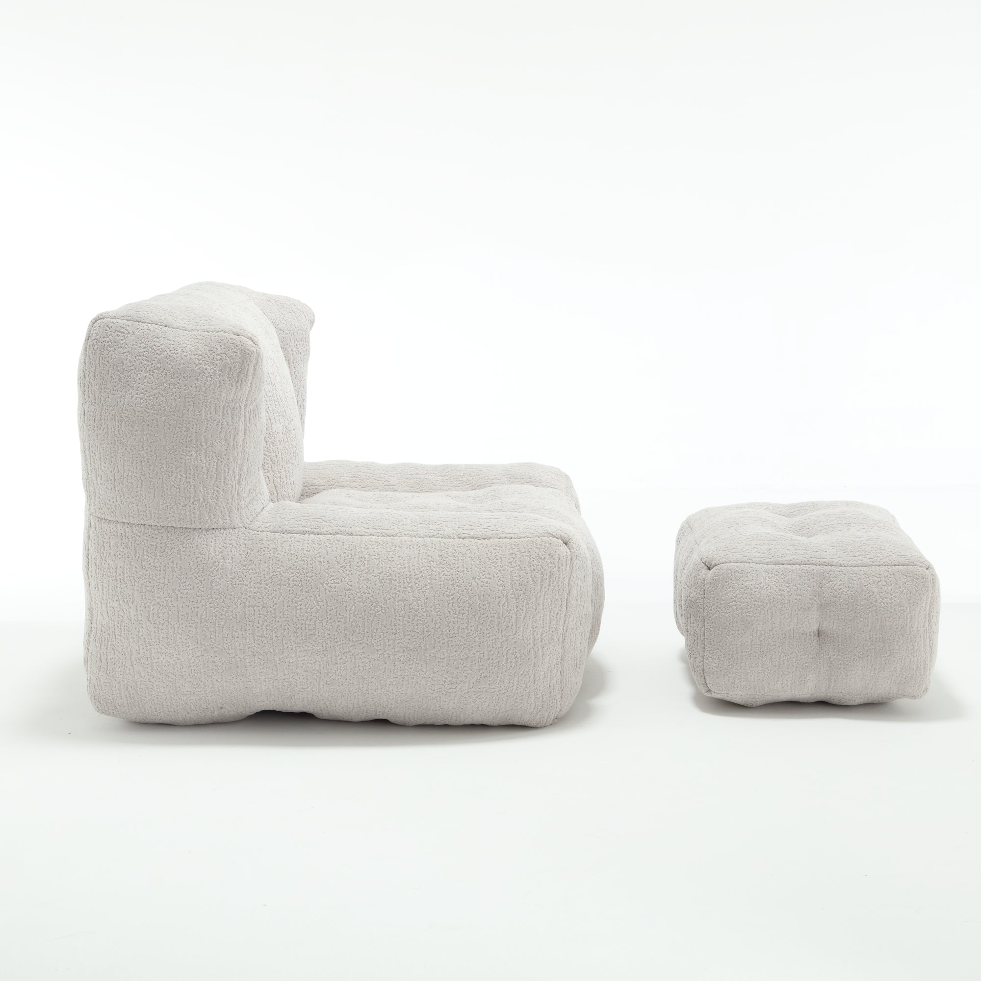 Fluffy Bean Bag Chair & Footstool w/ Memory Foam (Gray)