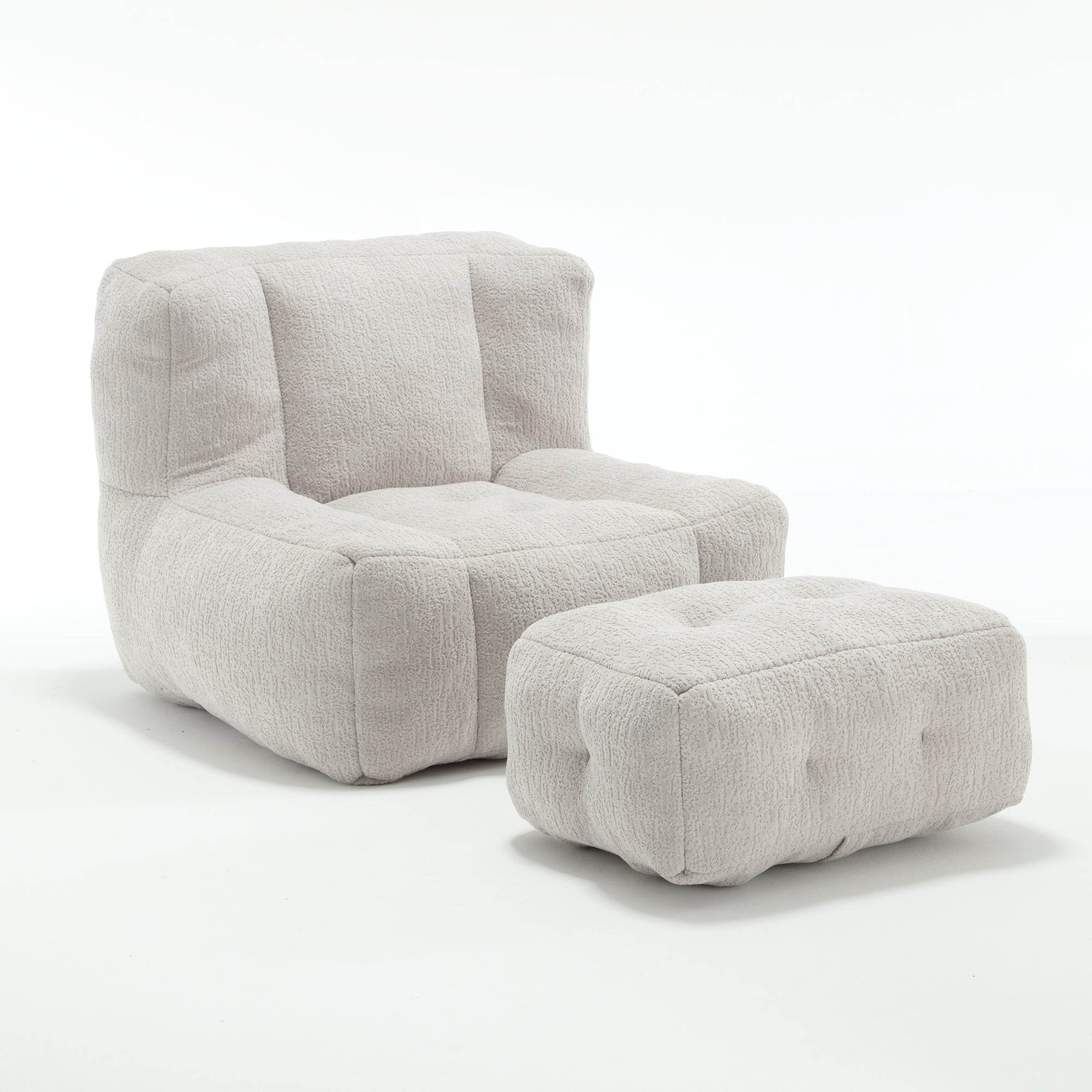 Fluffy Bean Bag Chair & Footstool w/ Memory Foam (Gray)