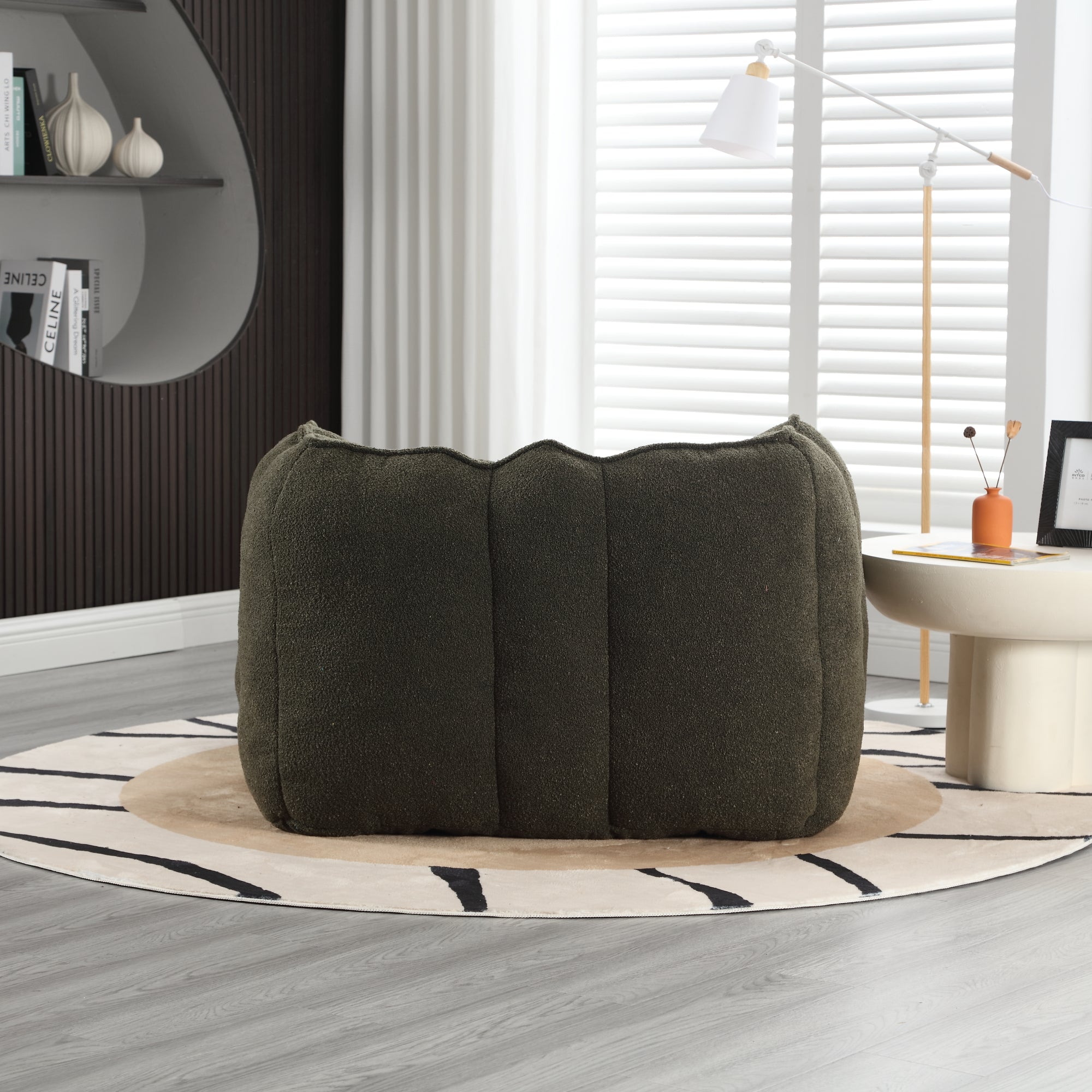 Plush Foam Lounger w/ Ottoman (Olive Green)