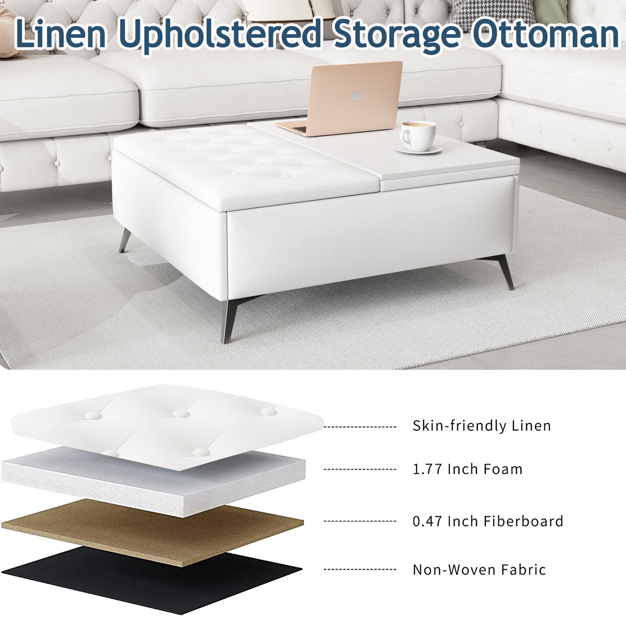 35 inch Square Storage Bench/Coffee Table (White)