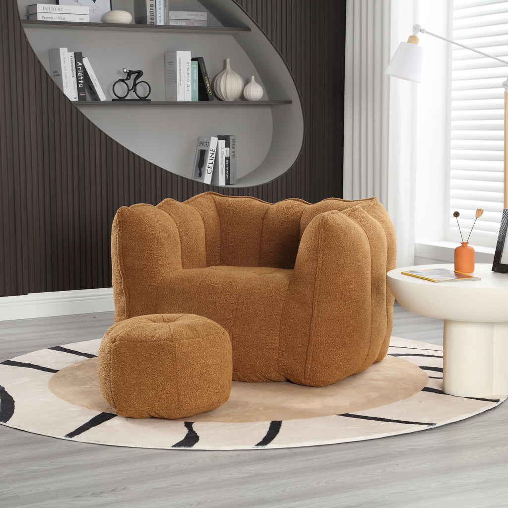 Plush Foam Lounger w/ Ottoman (Khaki)