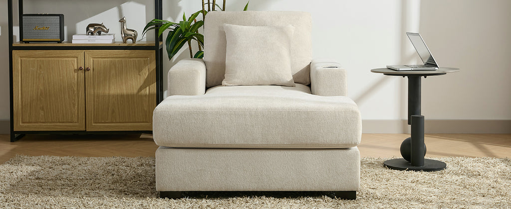 Oversized Chenille Chaise Lounger (Cream)