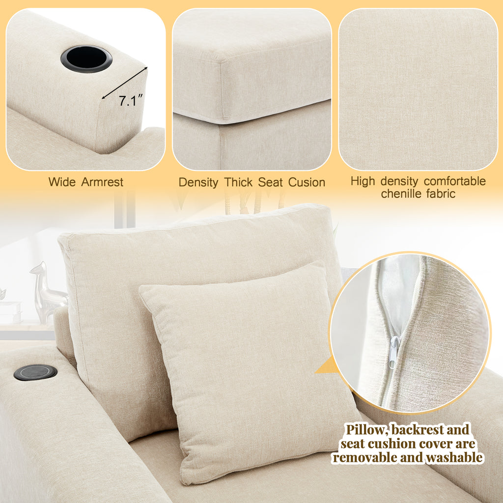 Oversized Chenille Chaise Lounger (Cream)