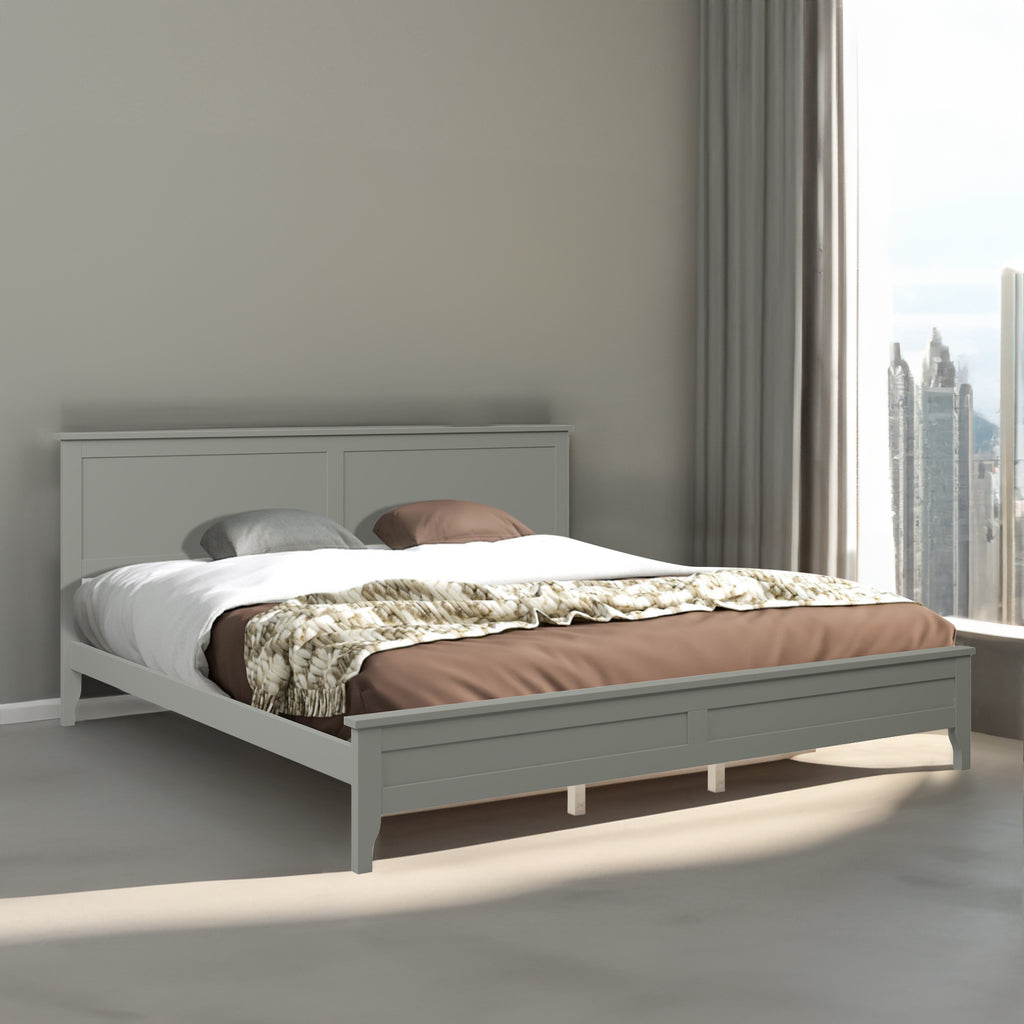 Modern Solid Wood King Platform Bed (Gray)