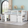 Low Study Full Loft Bed w/ Cabinet Shelves & Desk (White)