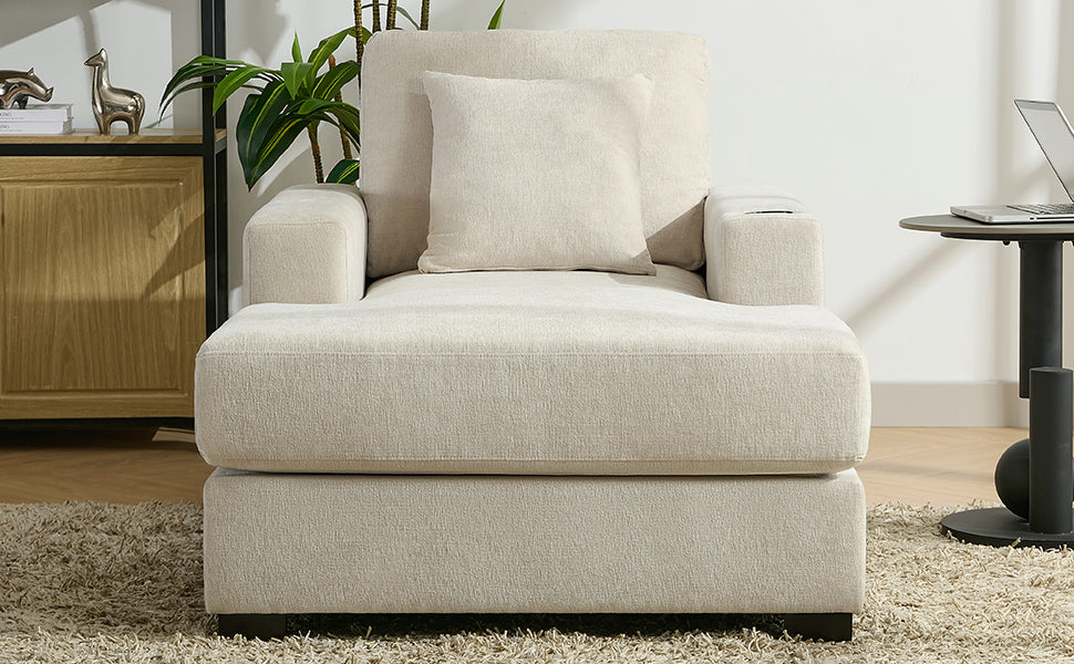 Oversized Chenille Chaise Lounger (Cream)