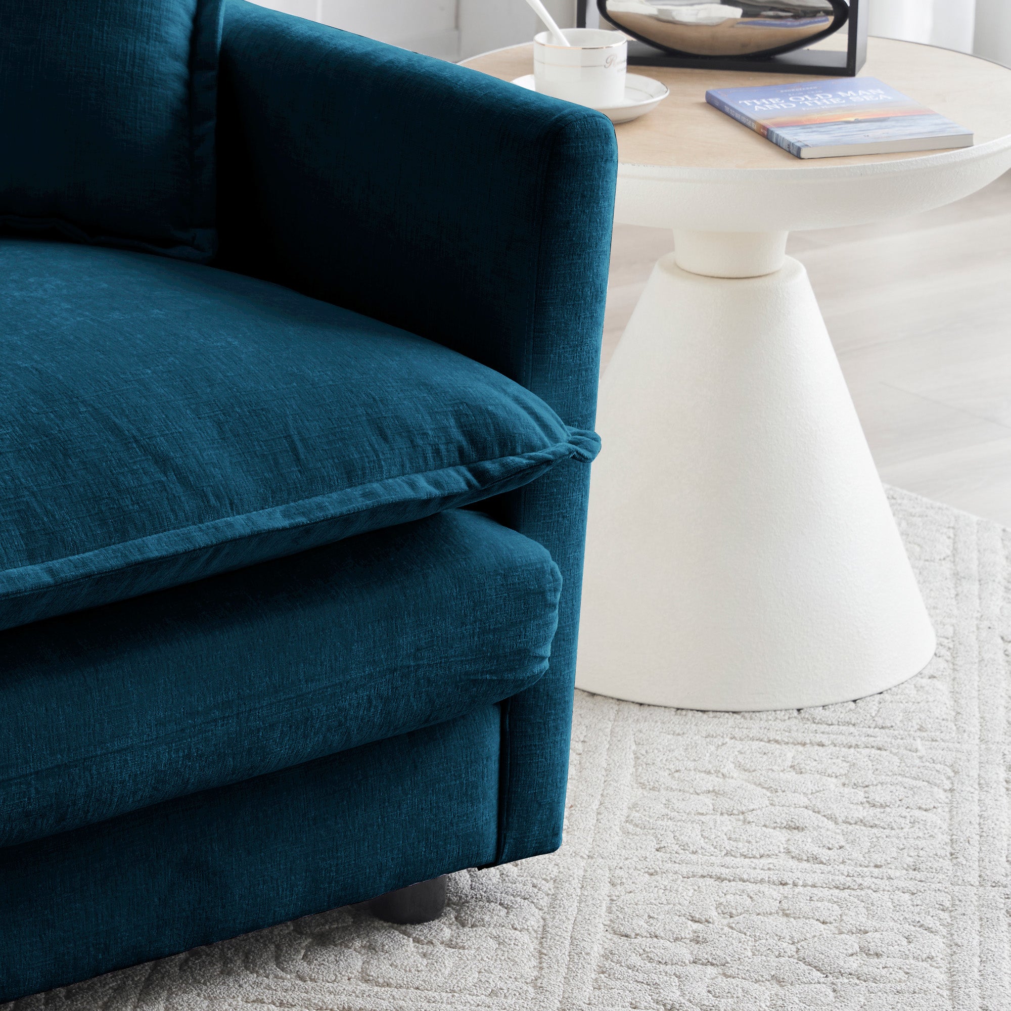 Chenille 2 seat L-shaped section w/ Ottoman (Blue)