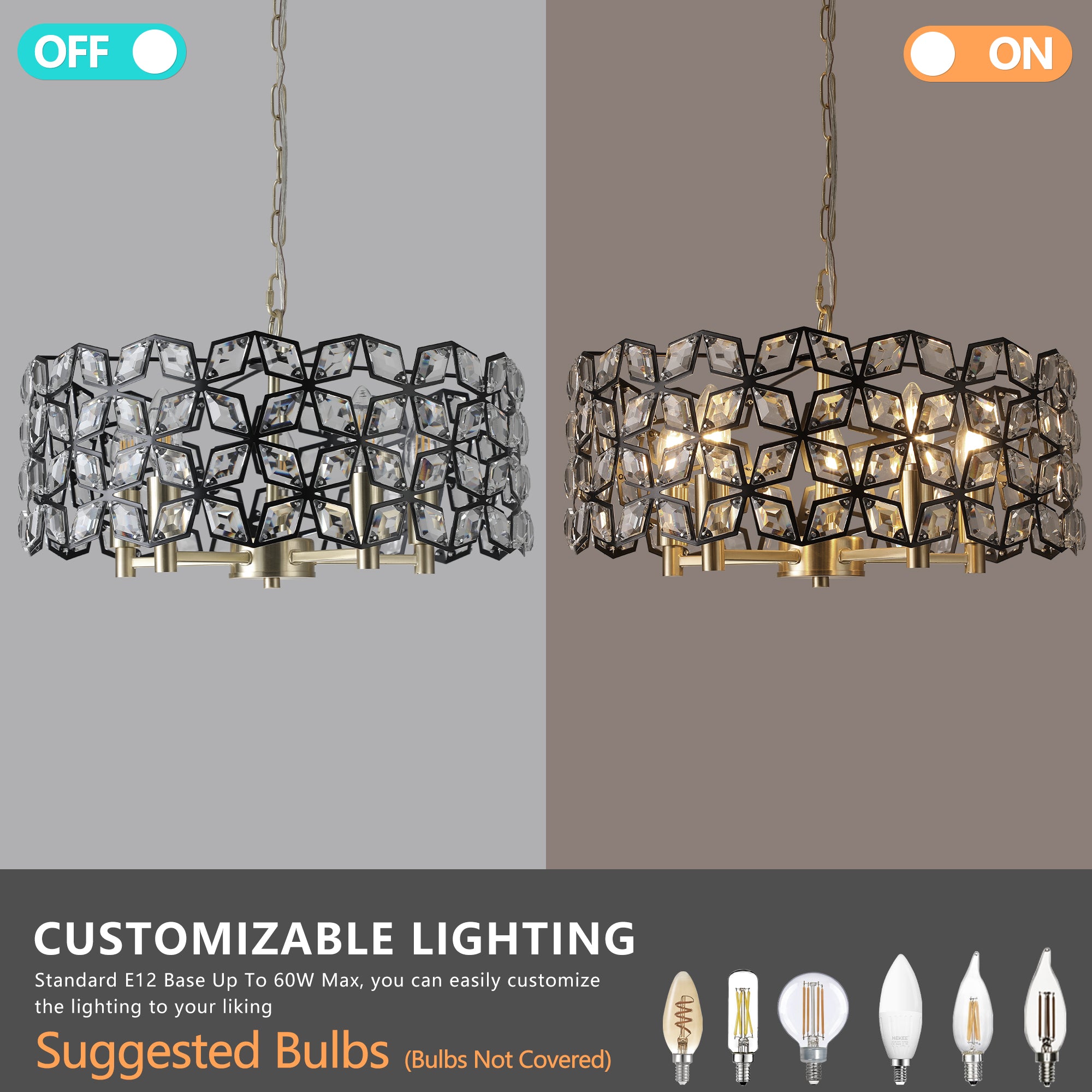 Modern Crystal Chandelier Light Fixture (Black)