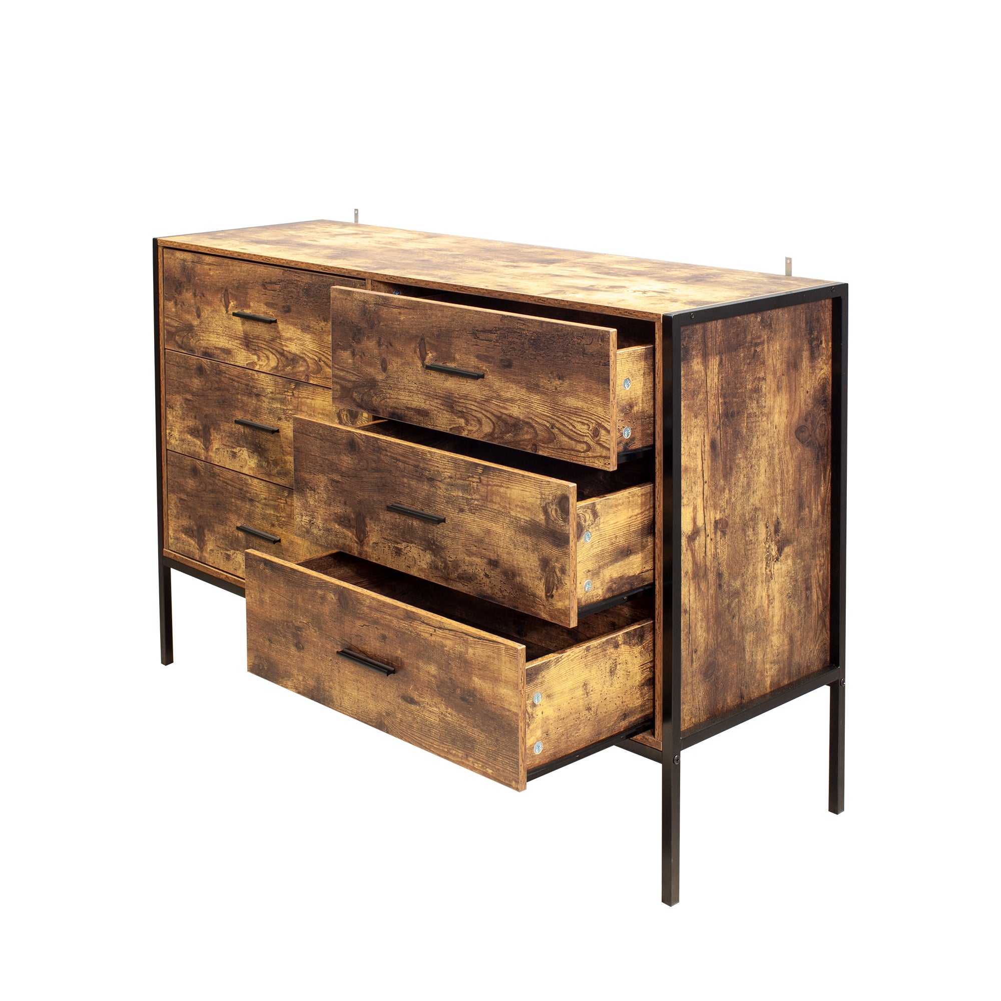Rustic 6 Drawer Wooden Dresser (Brown)