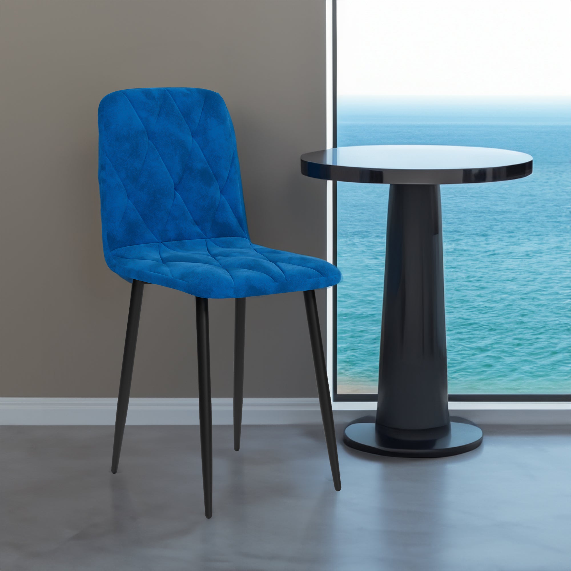 Sleek Velvet Dining Chairs - Set of 4 (Blue)